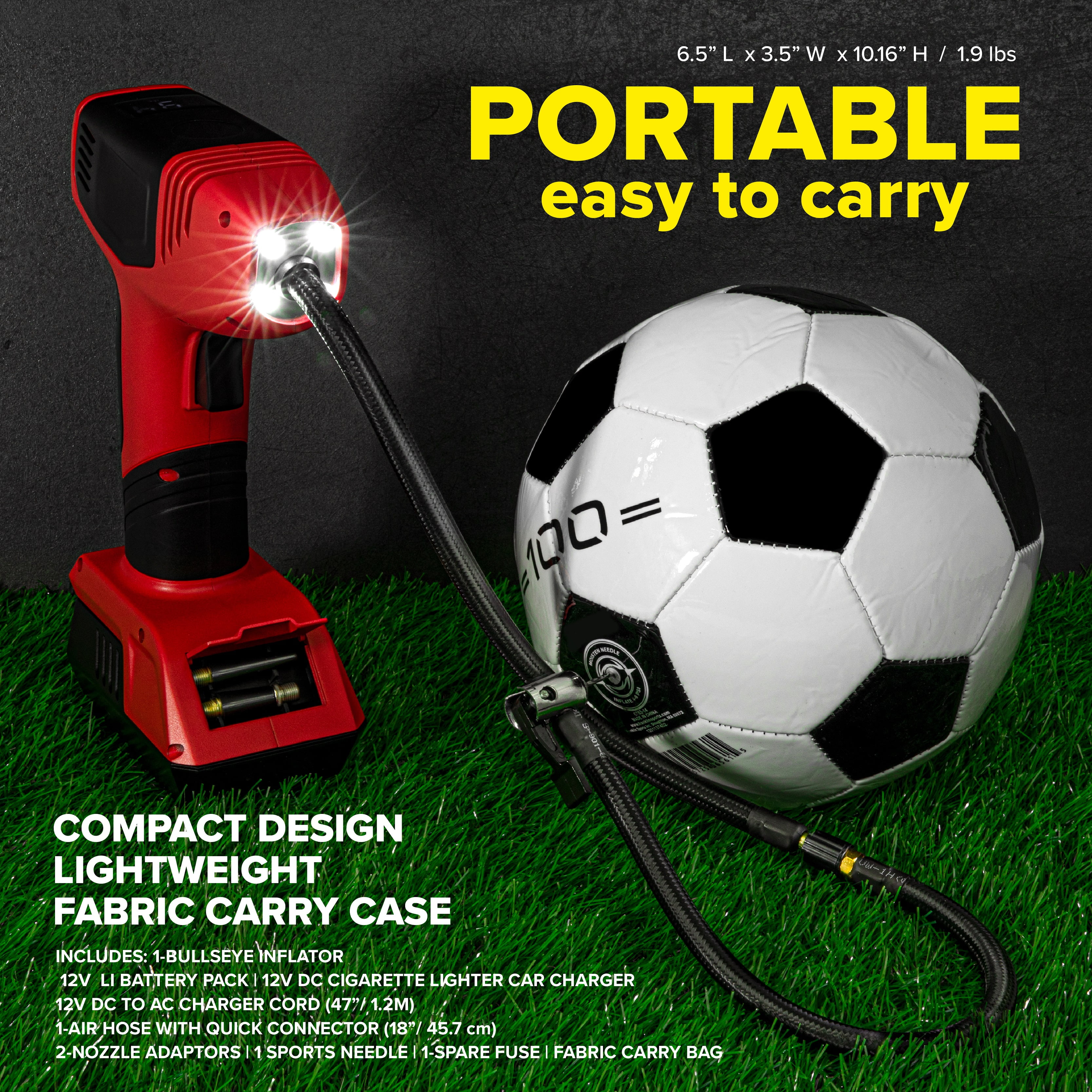 Bullseye Pro Portable Tire Inflator 150 PSI Electric Air Compressor (Red, 18 in Hose) c0k35