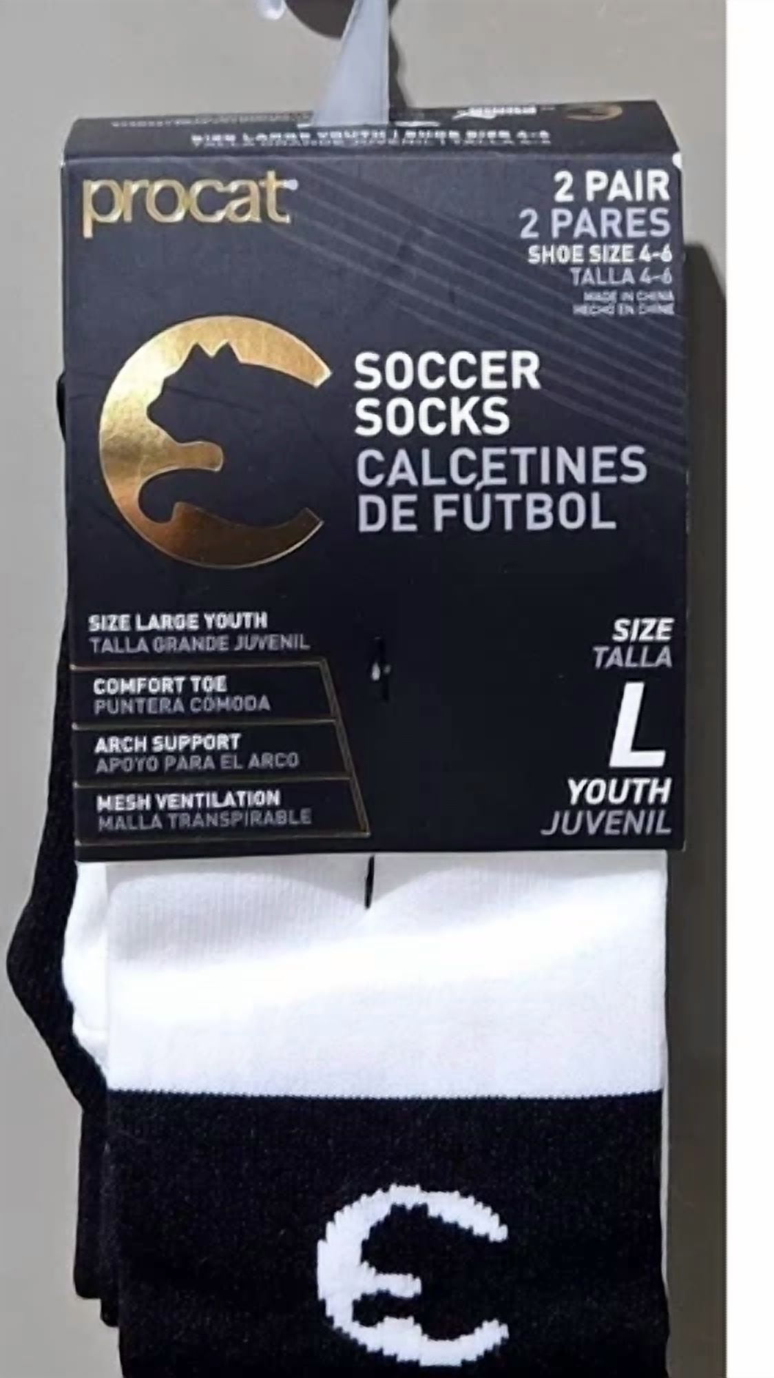 Puma Procat Youth Soccer Socks Performance Athletic Crew (Black & White, Size Large 4-6) 2 Pair b7am6