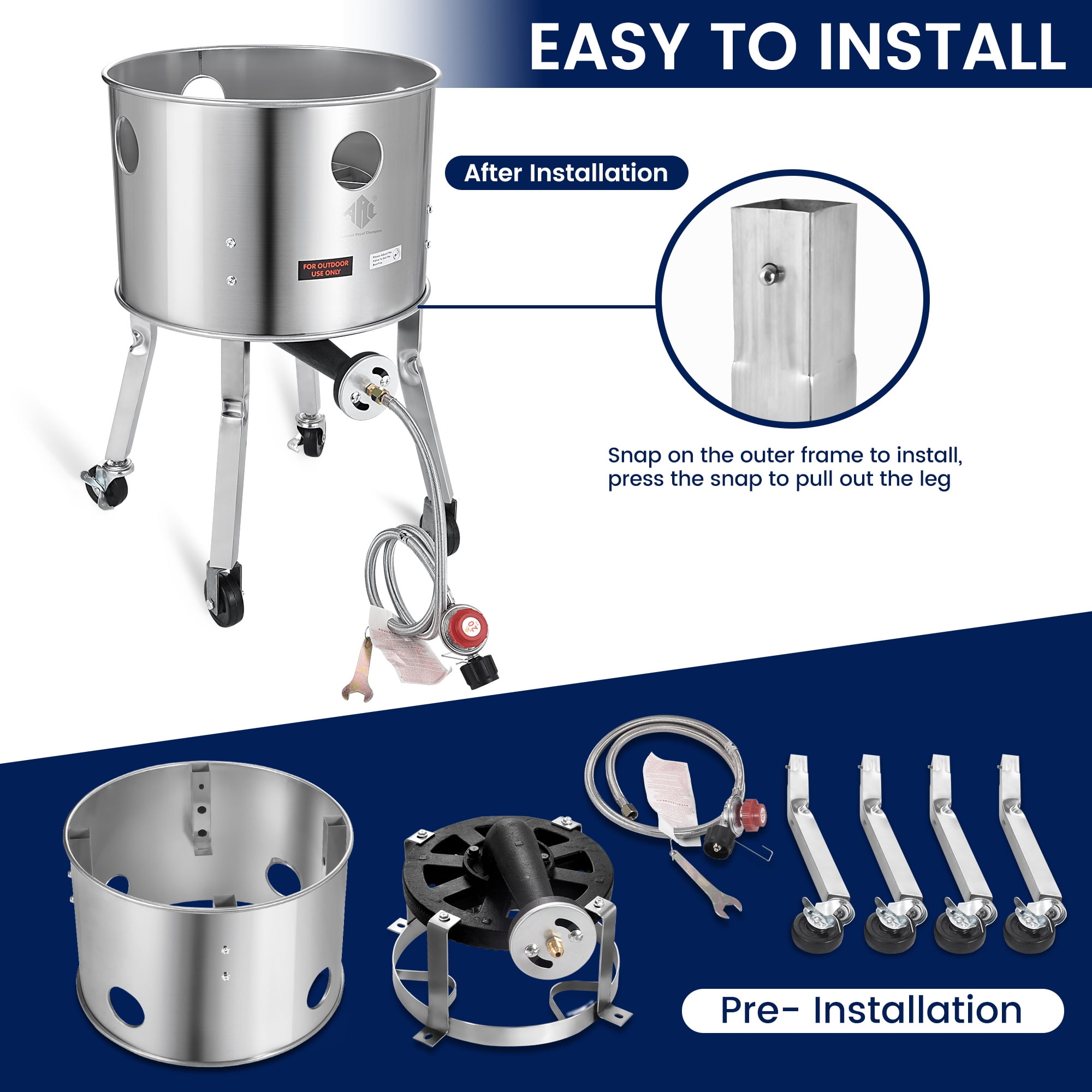 ARC USA 615BS Stainless Steel Propane Burner Turkey Fryer with Wheels (19 in) g9m68