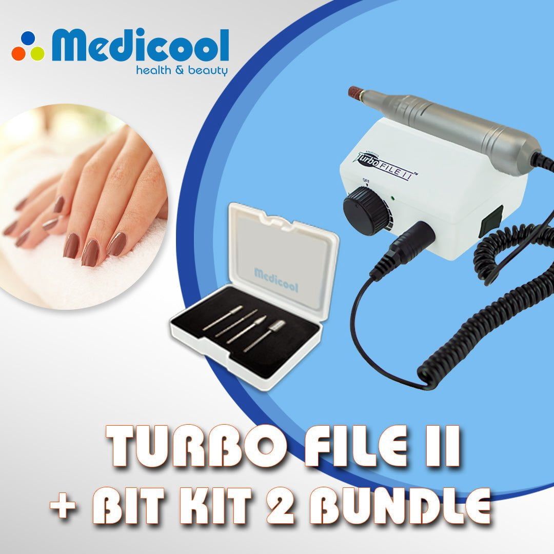 Medicool Turbo File II Electric Nail Drill Professional Manicure Pedicure Tool (30,000 RPM, 2-Piece Bit Kit) j783n