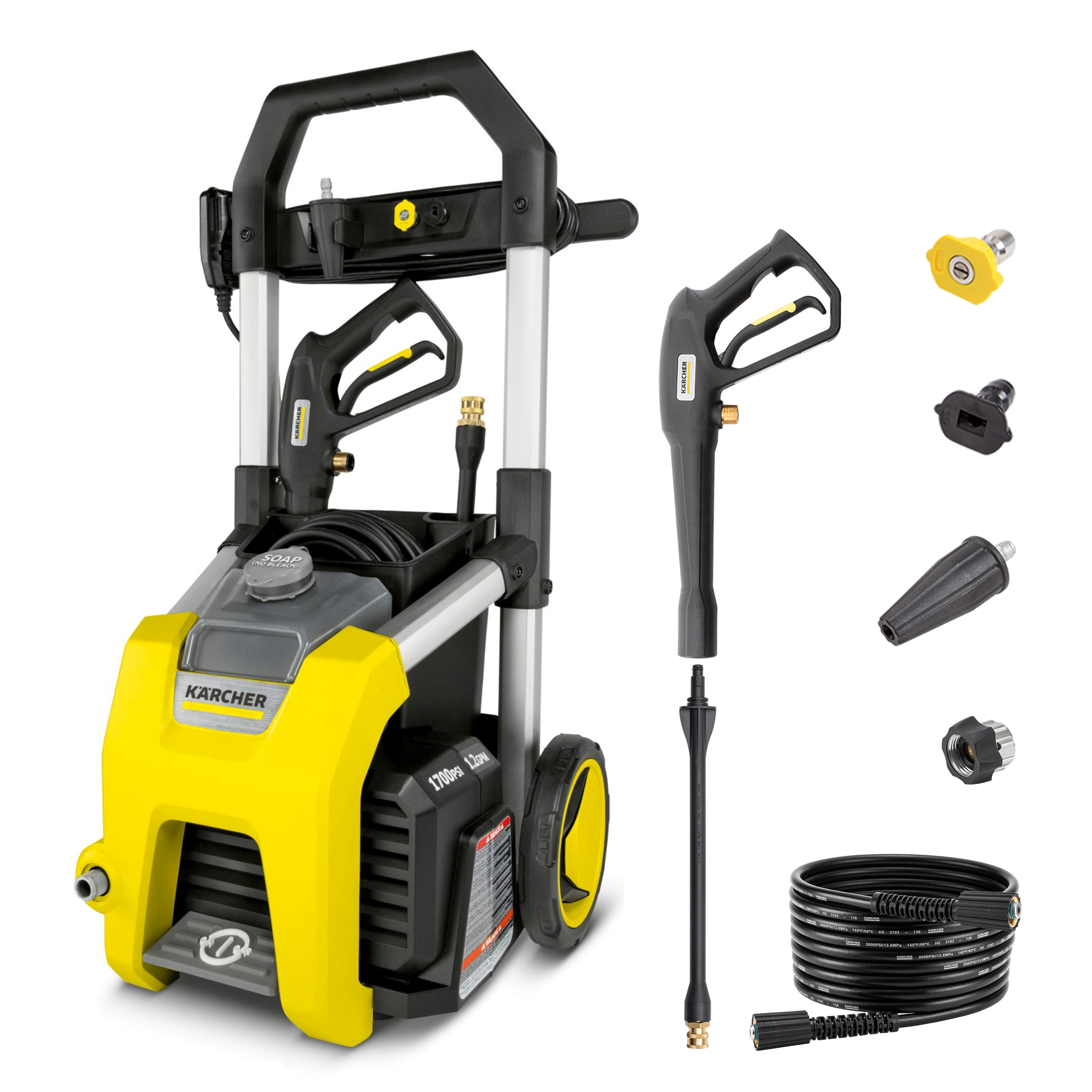 Karcher K1700 Electric Pressure Washer with Detergent Tank and 3 Spray Nozzles (1700 PSI, 1.2 GPM) tm7ar