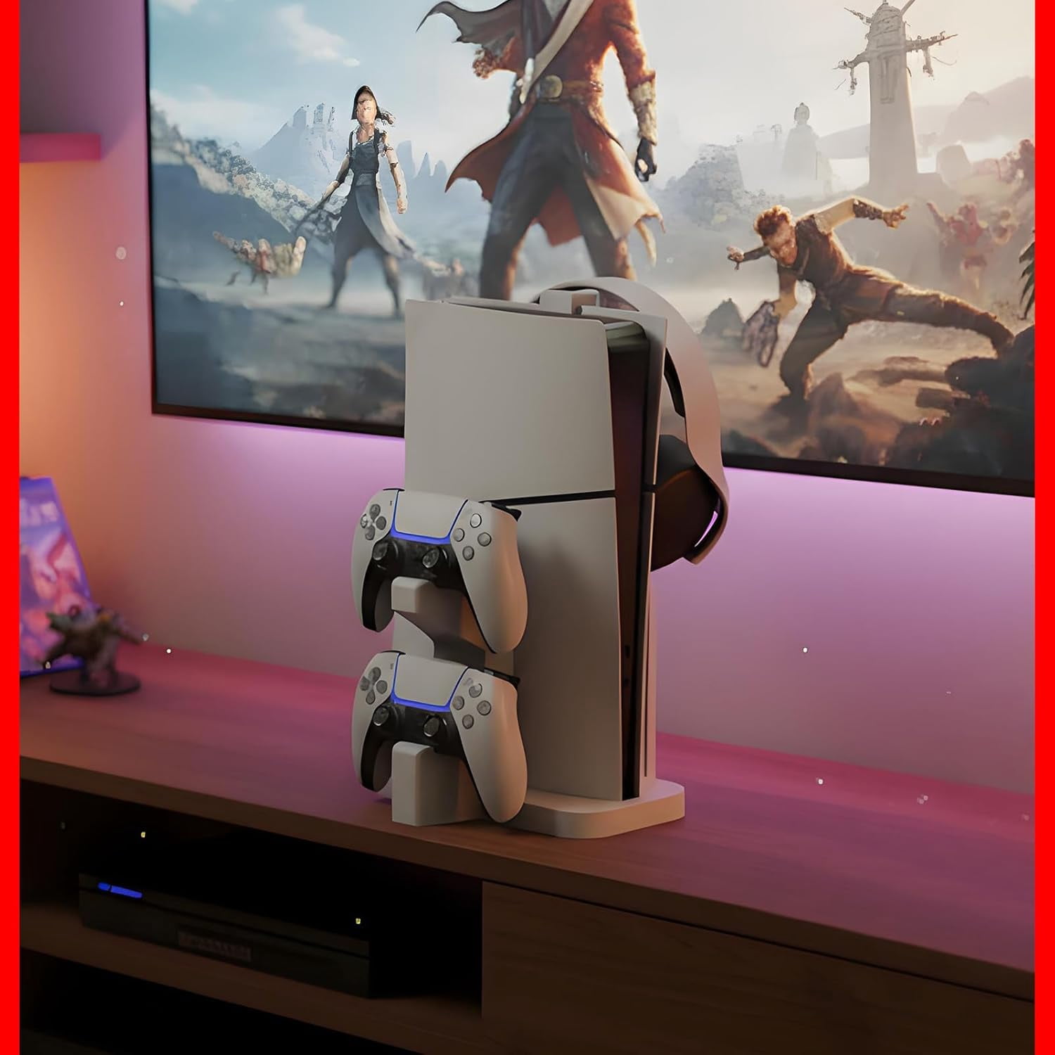 NBCP PS5 Slim Vertical Stand with Dual Controller Charger and Headphone Holder (White) 9f3o8