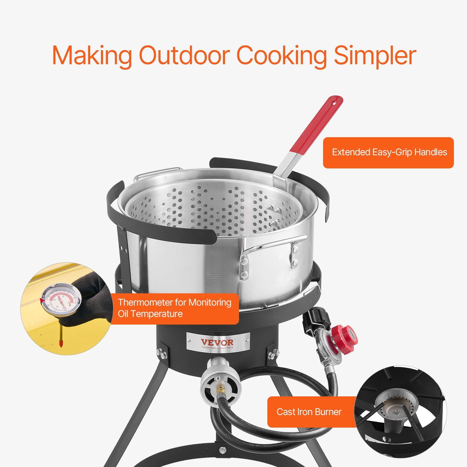 BENGPAOBA Outdoor Propane Fish and Wing Fryer Kit with Thermometer, Strainer Basket, and 54000 BTU Burner (10 Quart) bk02i