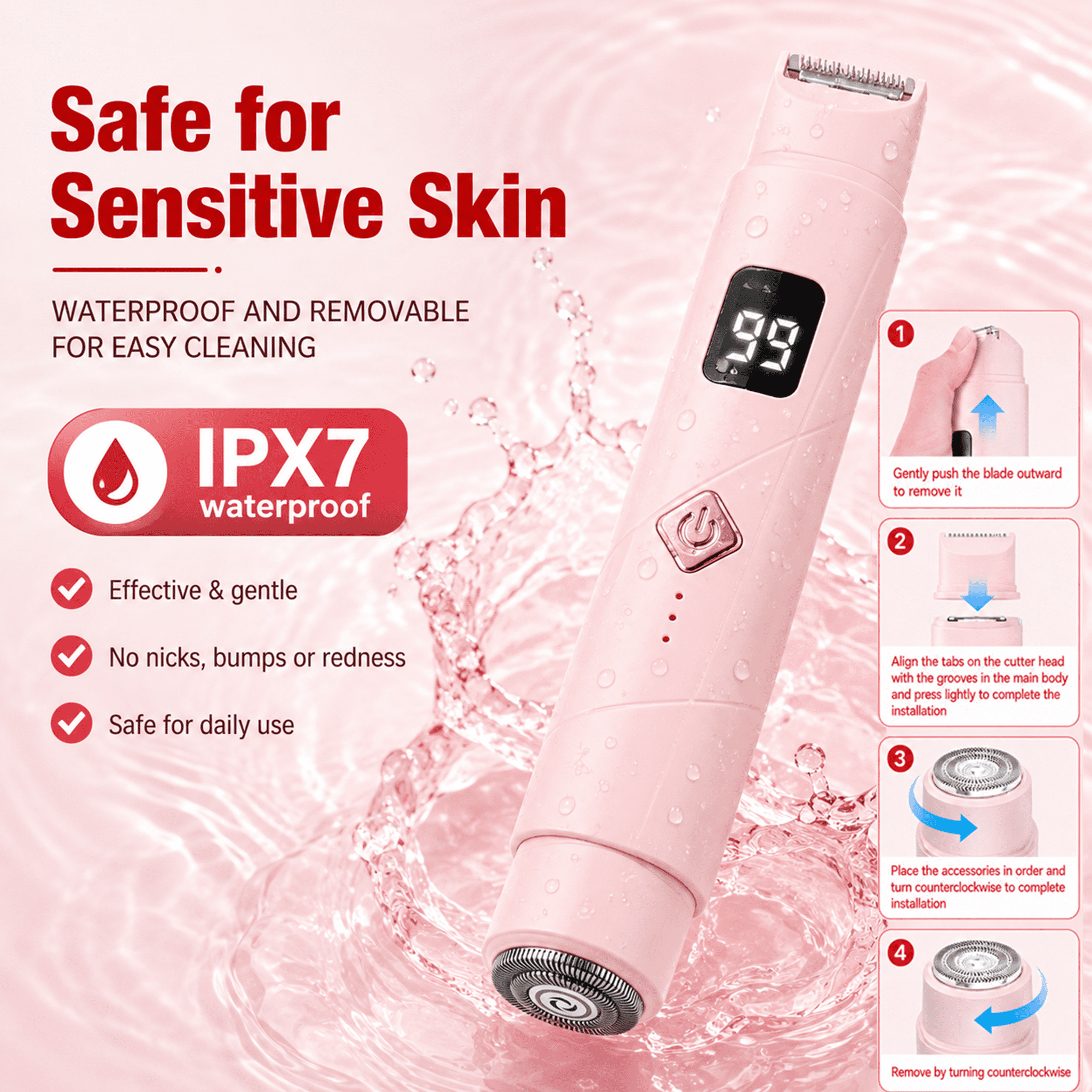 JUUTREN 2-in-1 Electric Bikini Trimmer for Women, Rechargeable Dual-Head Shaver for Face and Body (Pink, 1 Count) uixoz