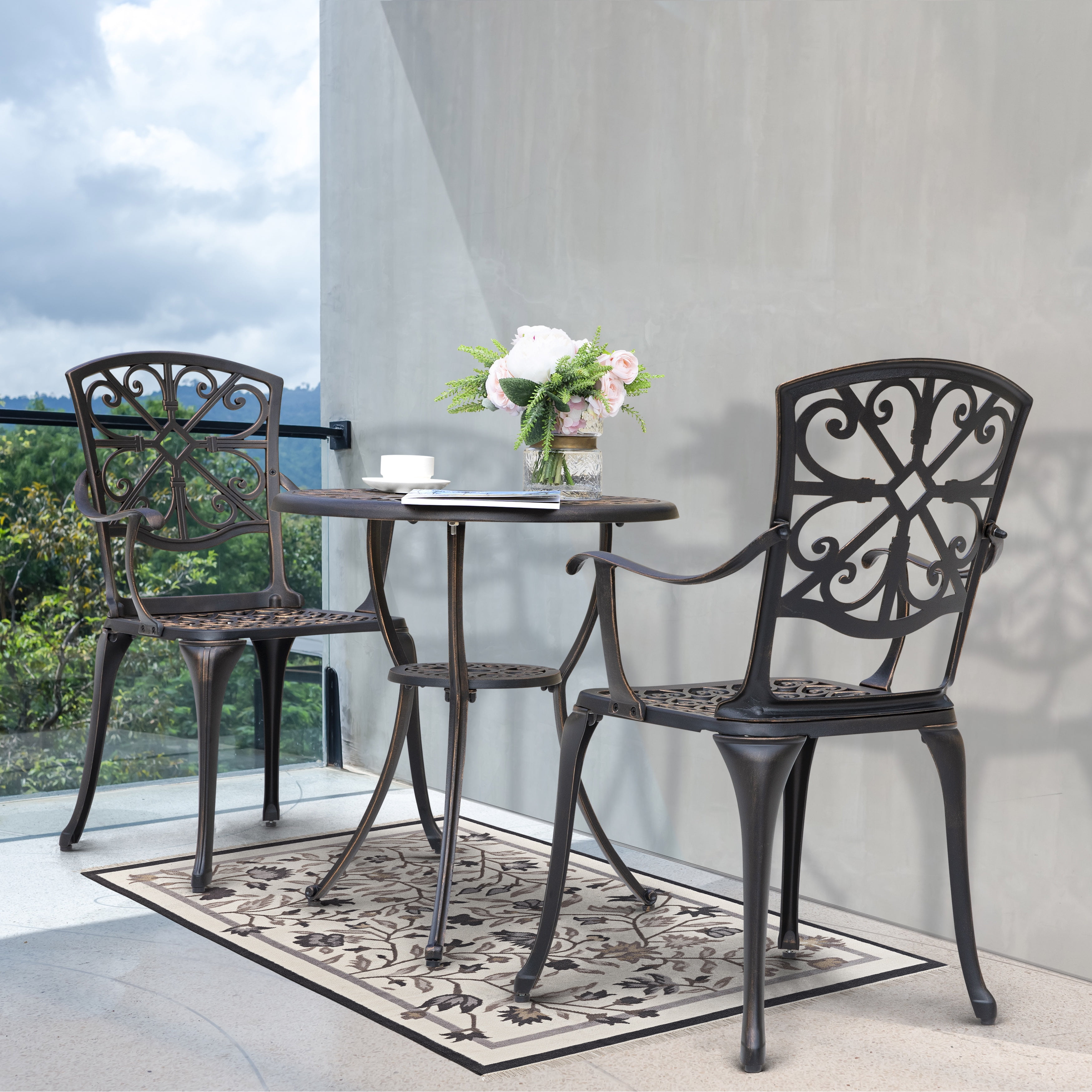 Nuu Garden 3 Piece Cast Aluminum Outdoor Bistro Set (Antique Bronze, 3-Piece) zcfce