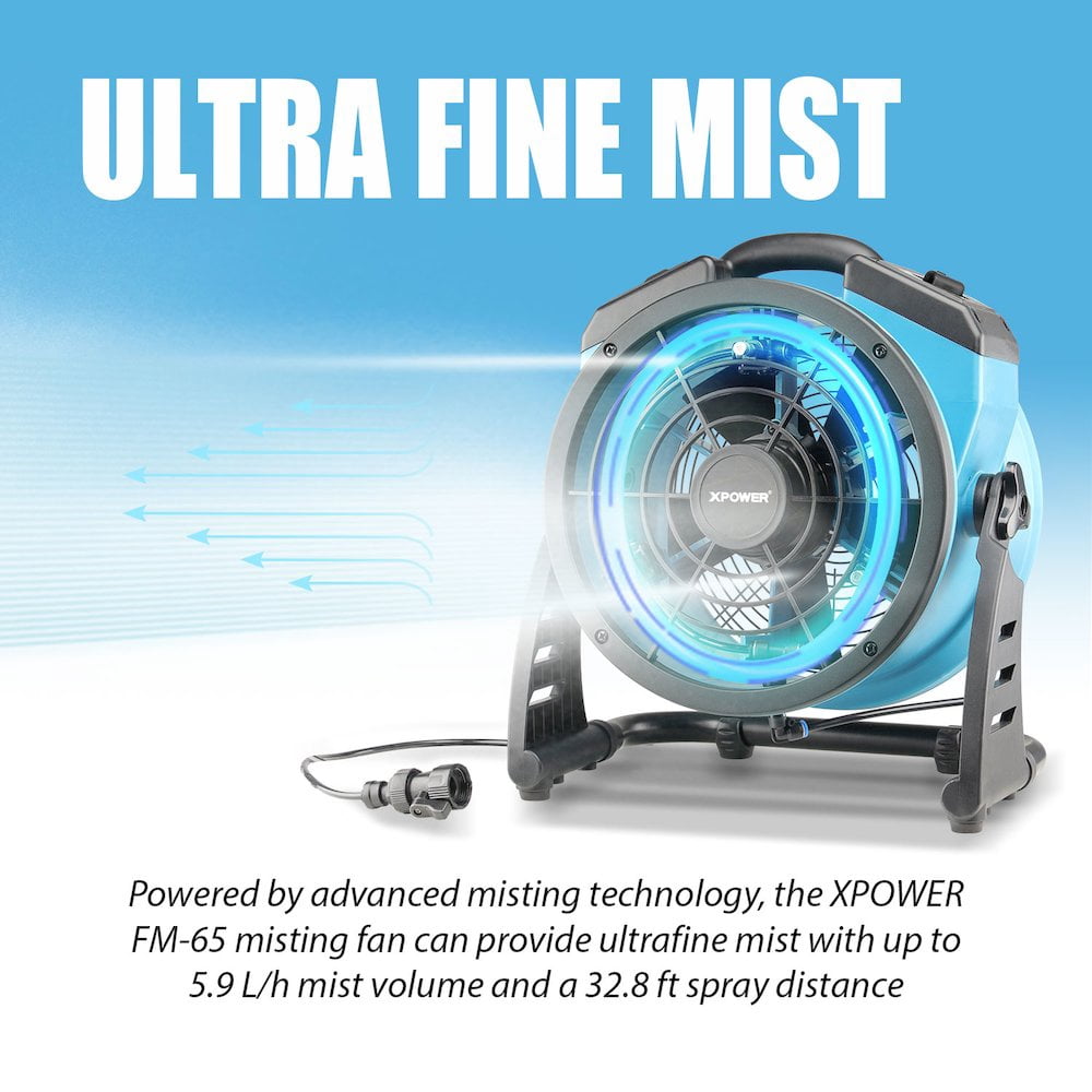 XPOWER FM-65 Portable 3-Speed Outdoor Misting Fan and High Velocity Air Circulator (Black, 1 Unit) atd27