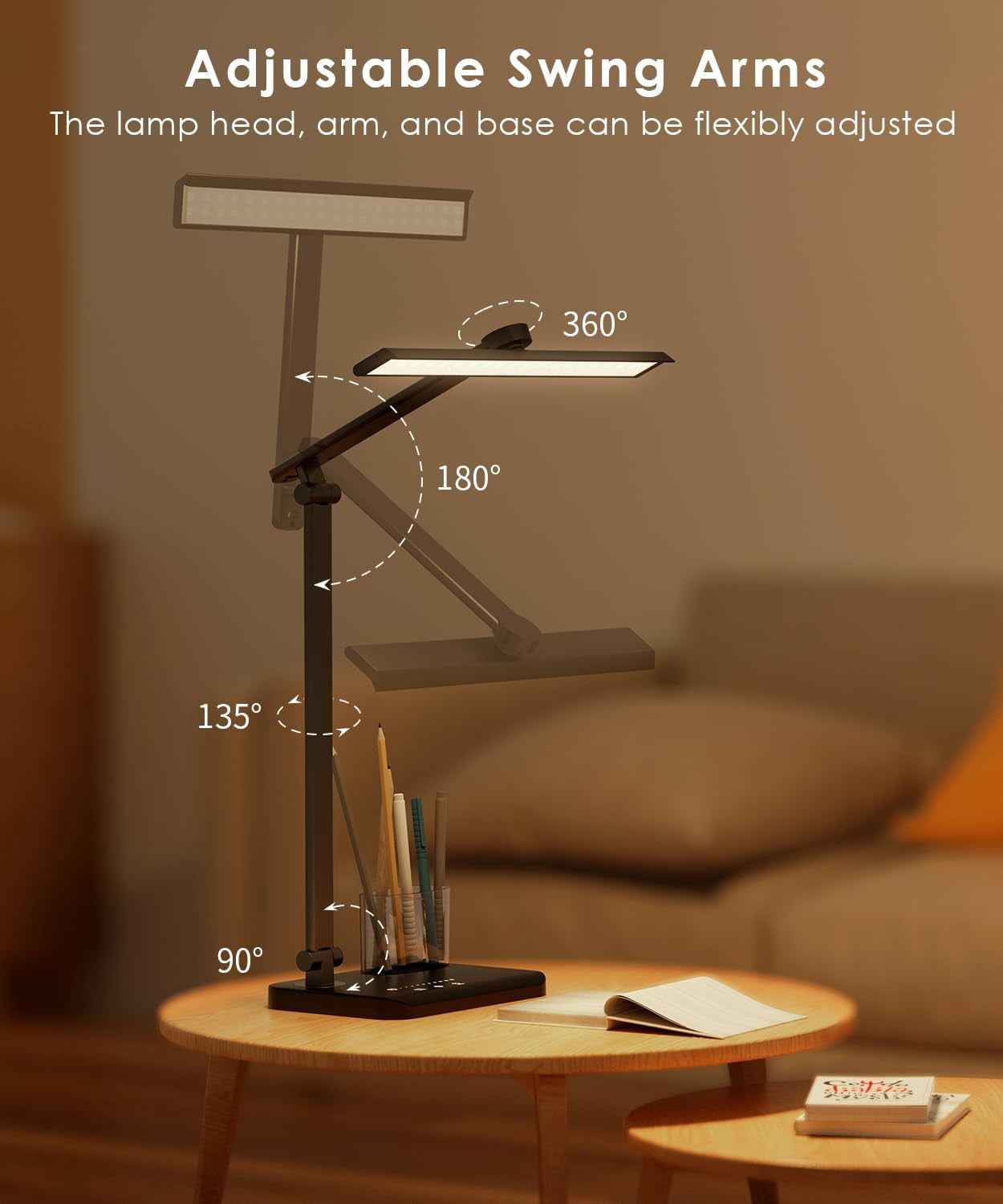 Hyper-Tech LED Desk Lamp with USB Charging Port, Eye-Caring Dimmable Table Light, 5 Color Modes, Foldable Design (White, 15 in) 4mftz
