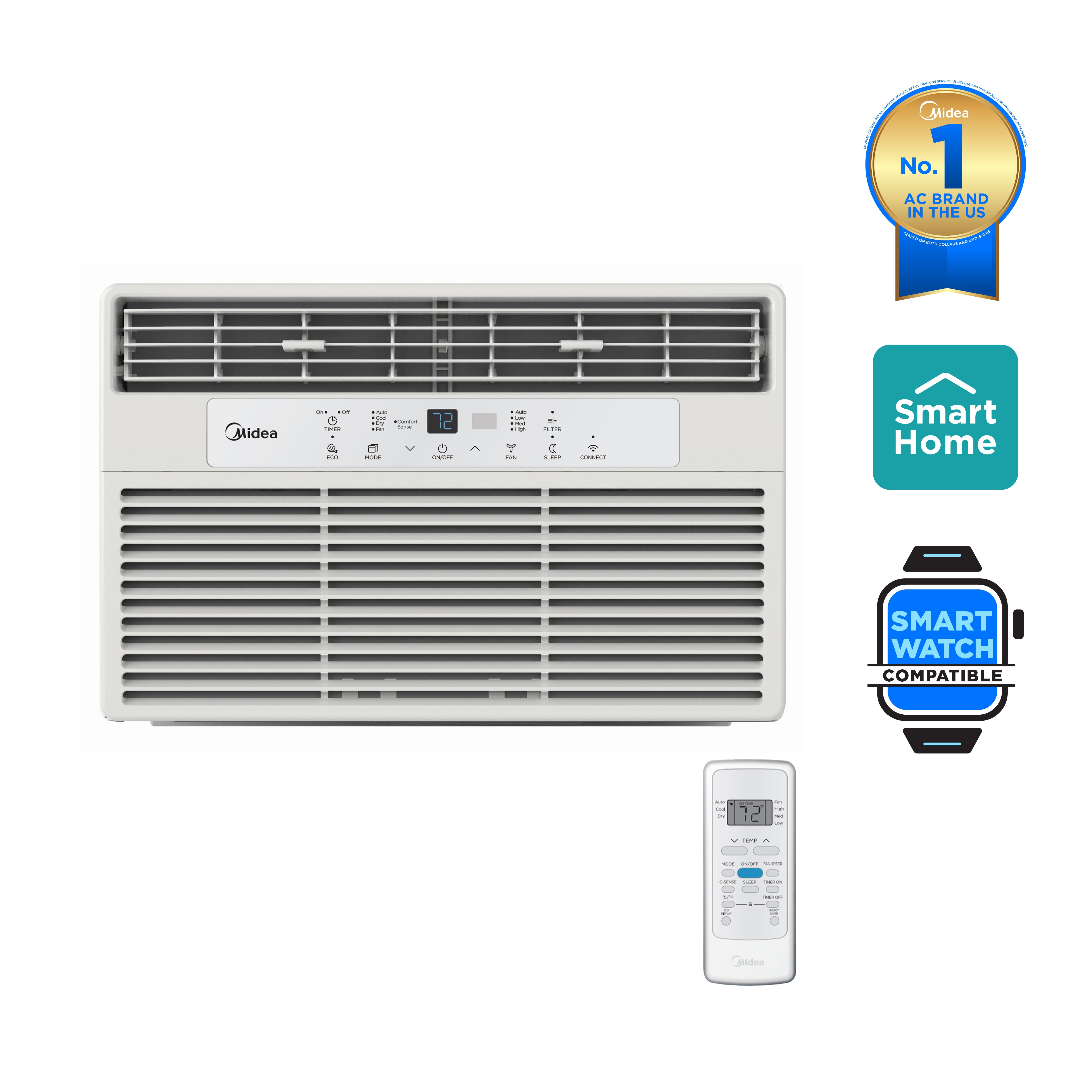 Midea 8,000 BTU Smart Window Air Conditioner with Comfort Sense Remote (White, 350 Sq. ft.) 9zpng