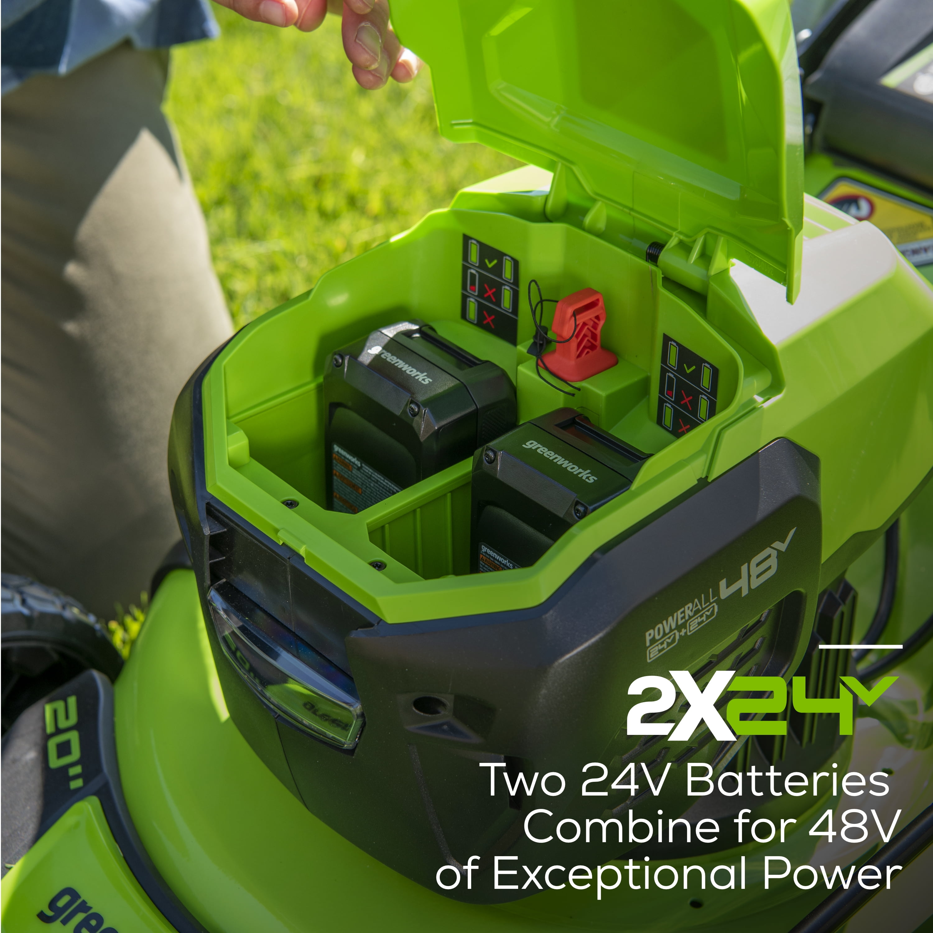Greenworks 48V Brushless Cordless Lawn Mower with Dual 4.0Ah Batteries and Charger (20 in) plvn5