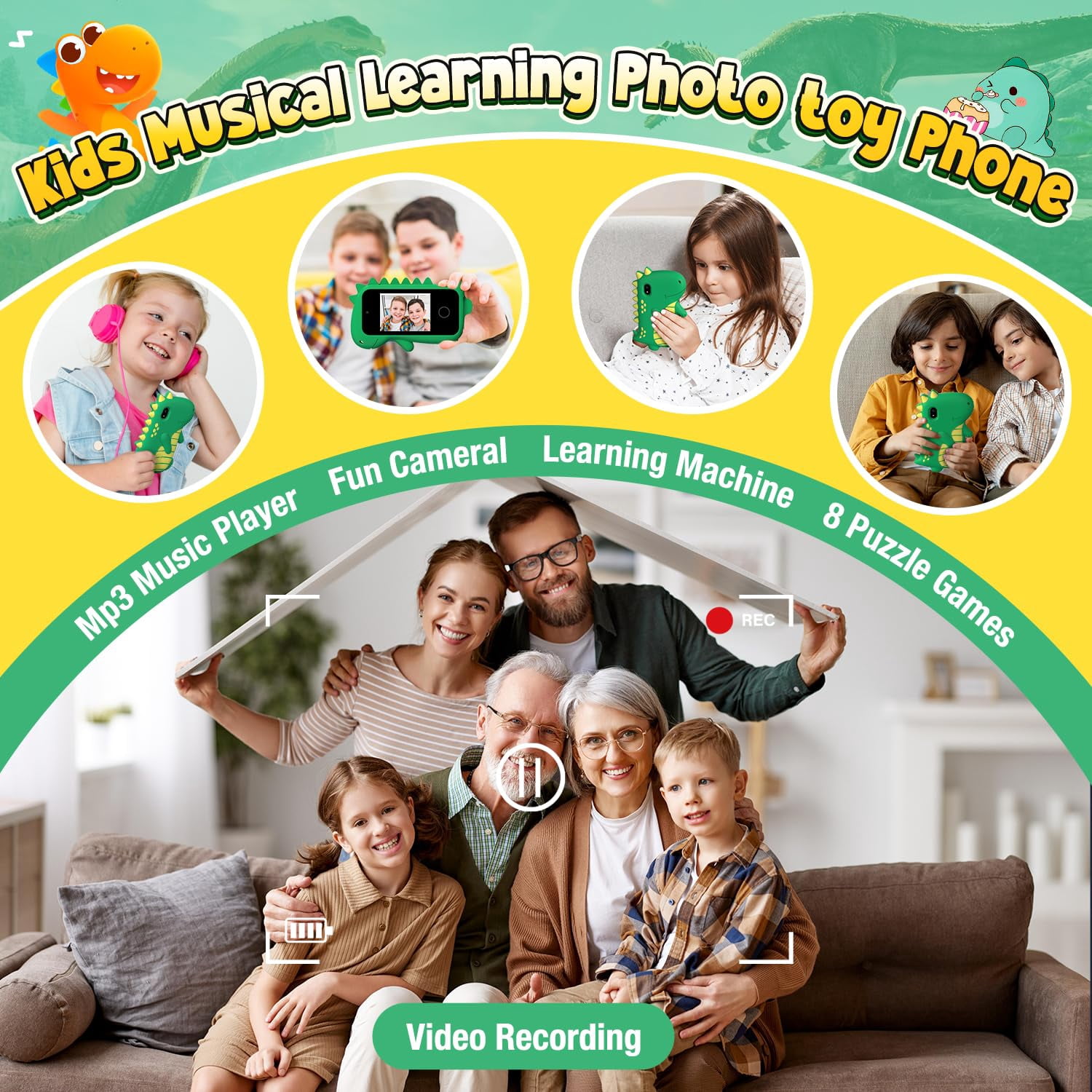 Gofunly Kids Smartphone Toy with Dual Camera and 32GB SD Card (Green, 2.8 in) 6d9p7