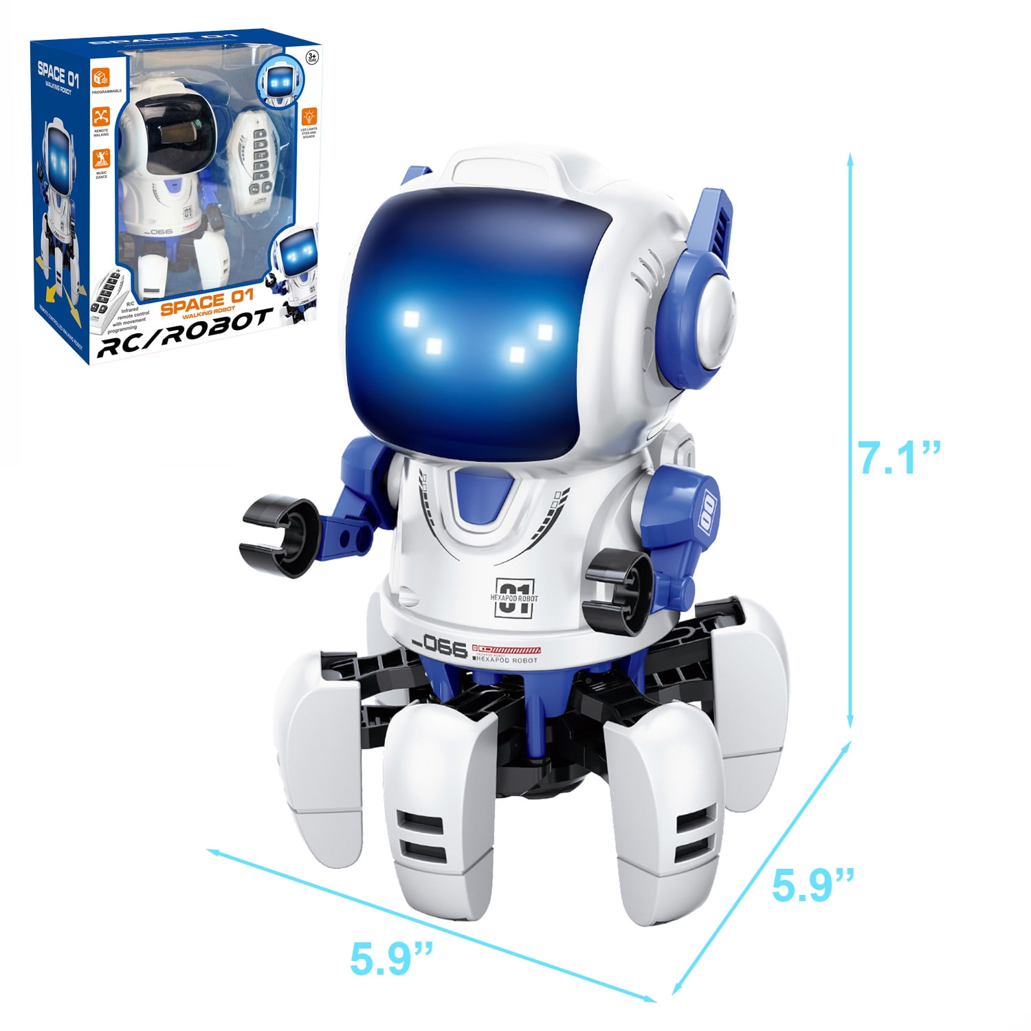 Lvelia Intelligent Programmable RC Robot Toy, Interactive Walking Dancing Smart Robot with LED Eyes and Remote Control (White) 95pet