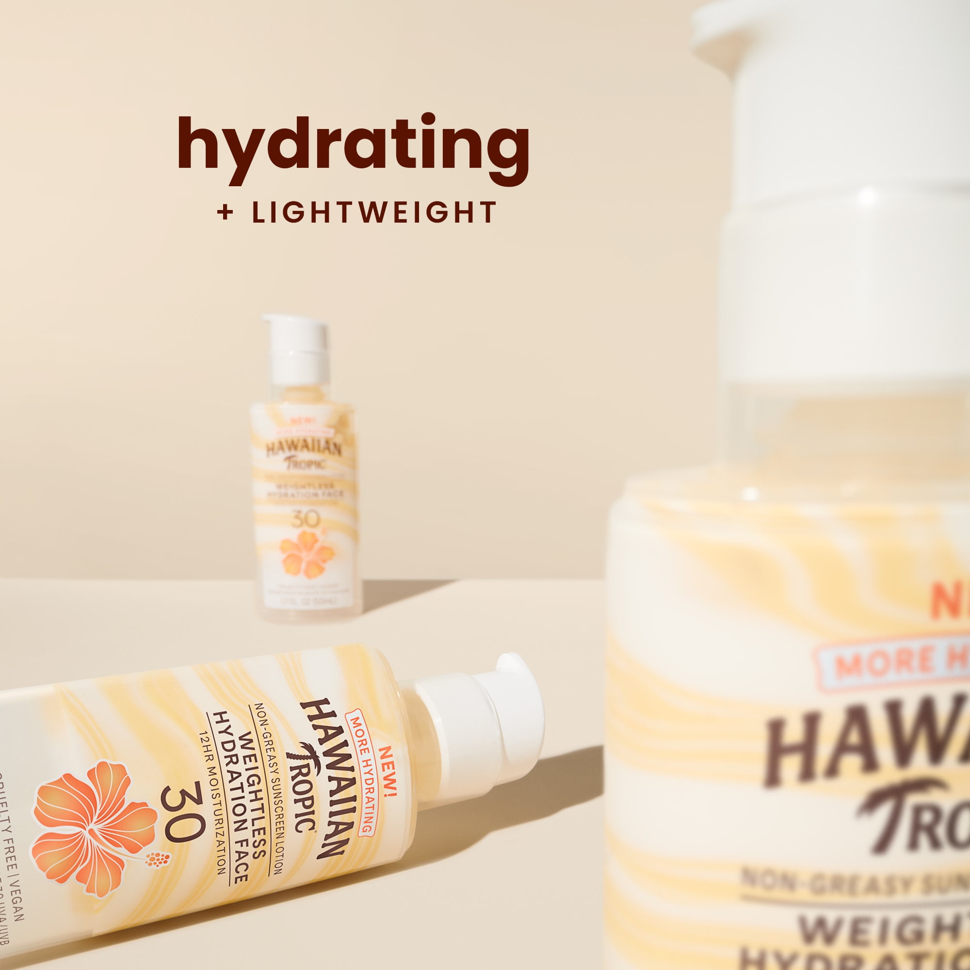 Hawaiian Tropic Weightless Hydration Face Sunscreen SPF 30 (White, 4 Pack, 1.7 oz) vibj8