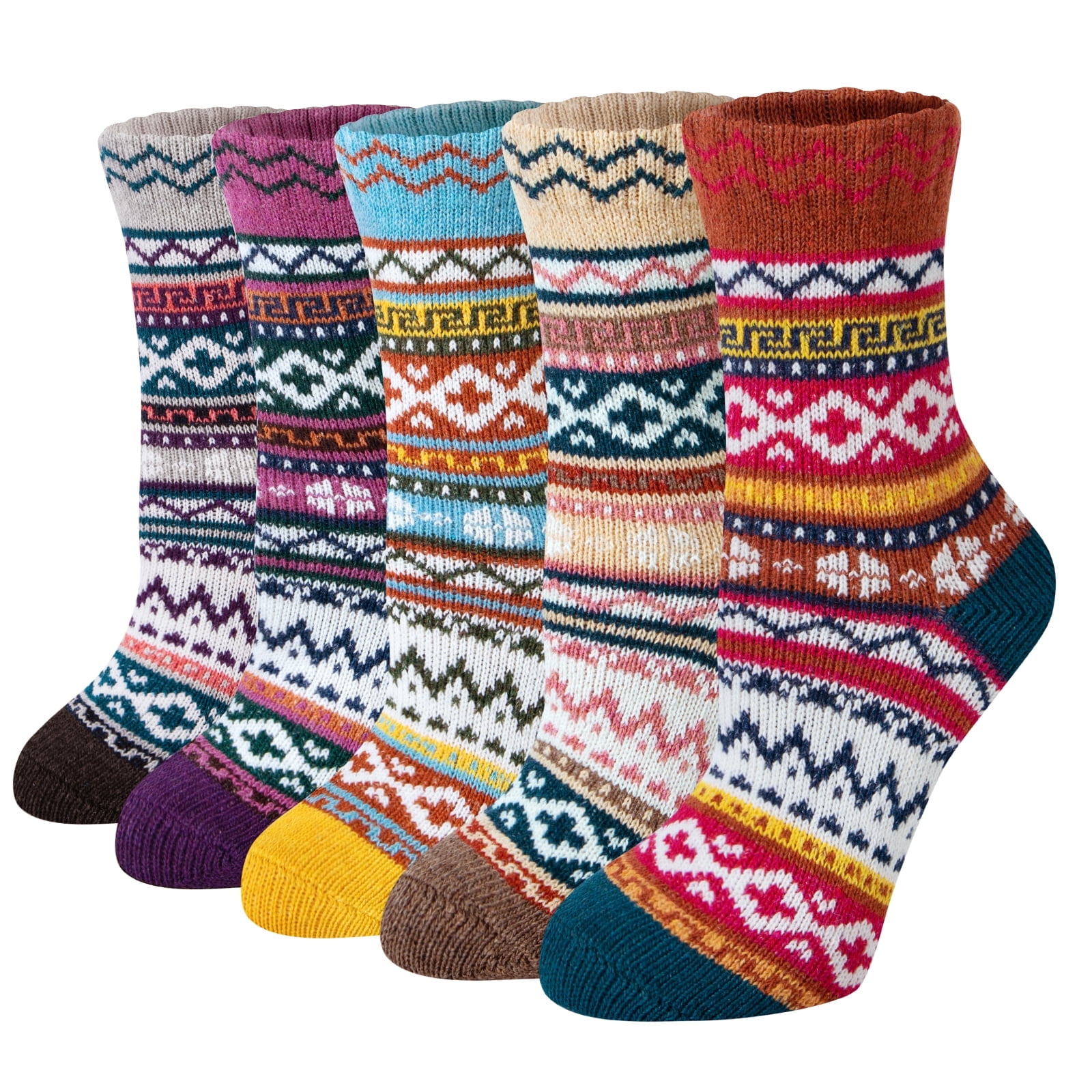 Loritta Women's Wool Thermal Socks, Cozy Winter Boot Crew Socks (Multi-Color, 5 Pairs, US Size 5-10) 4k3ii