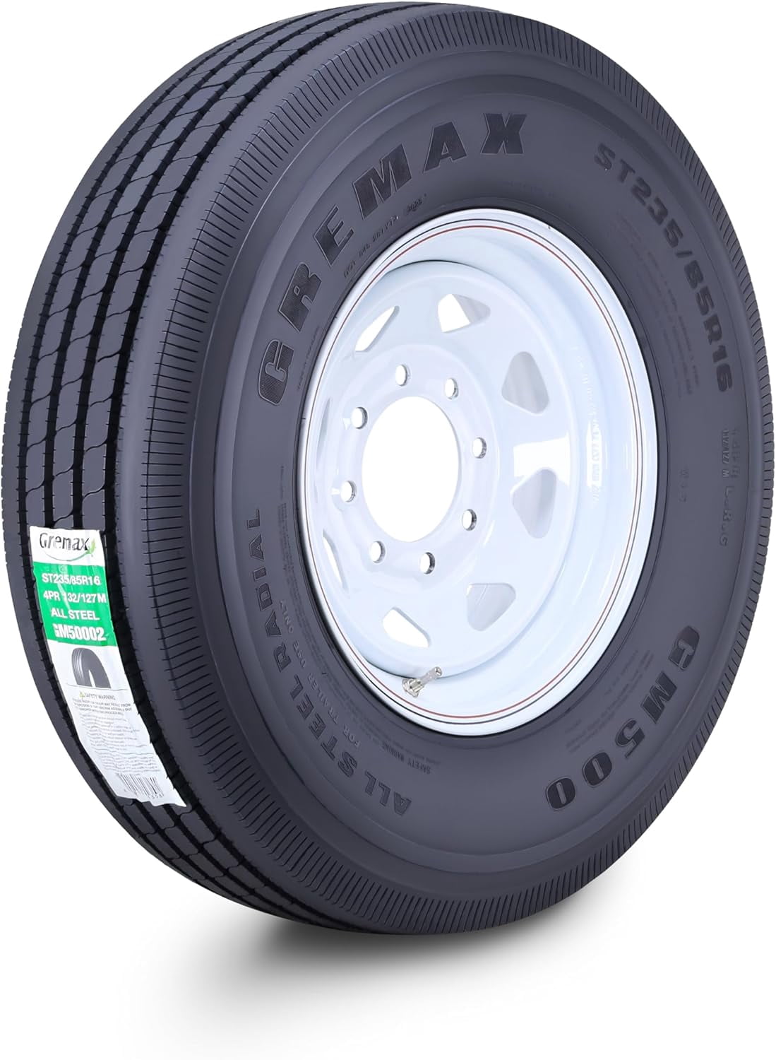 Gremax ST235/85R16 All Steel Trailer Tire and Wheel Assembly (White, 14-Ply Load Range G) xzffu
