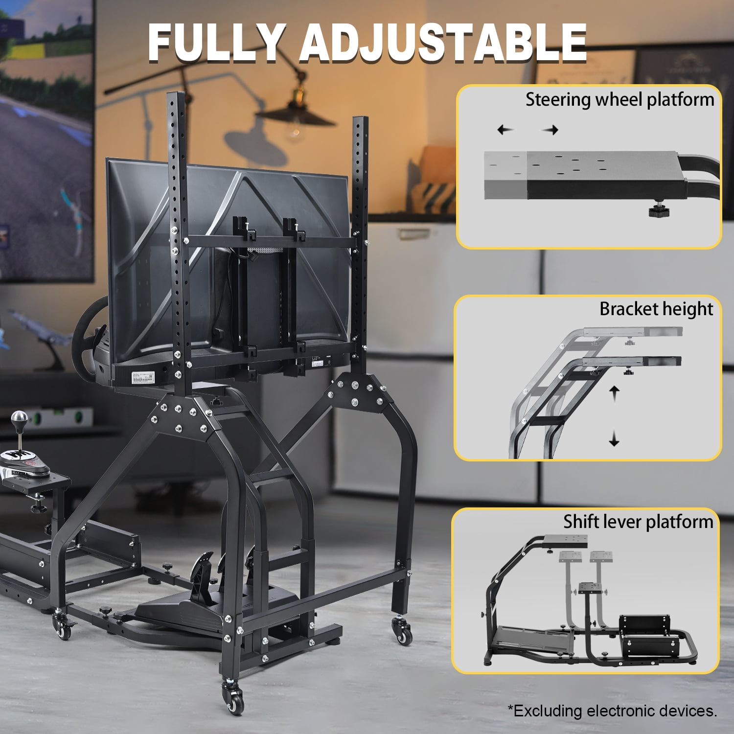 Marada Racing Simulator Cockpit with Single Monitor Mount (Black, 250 lb Capacity) f8cbe