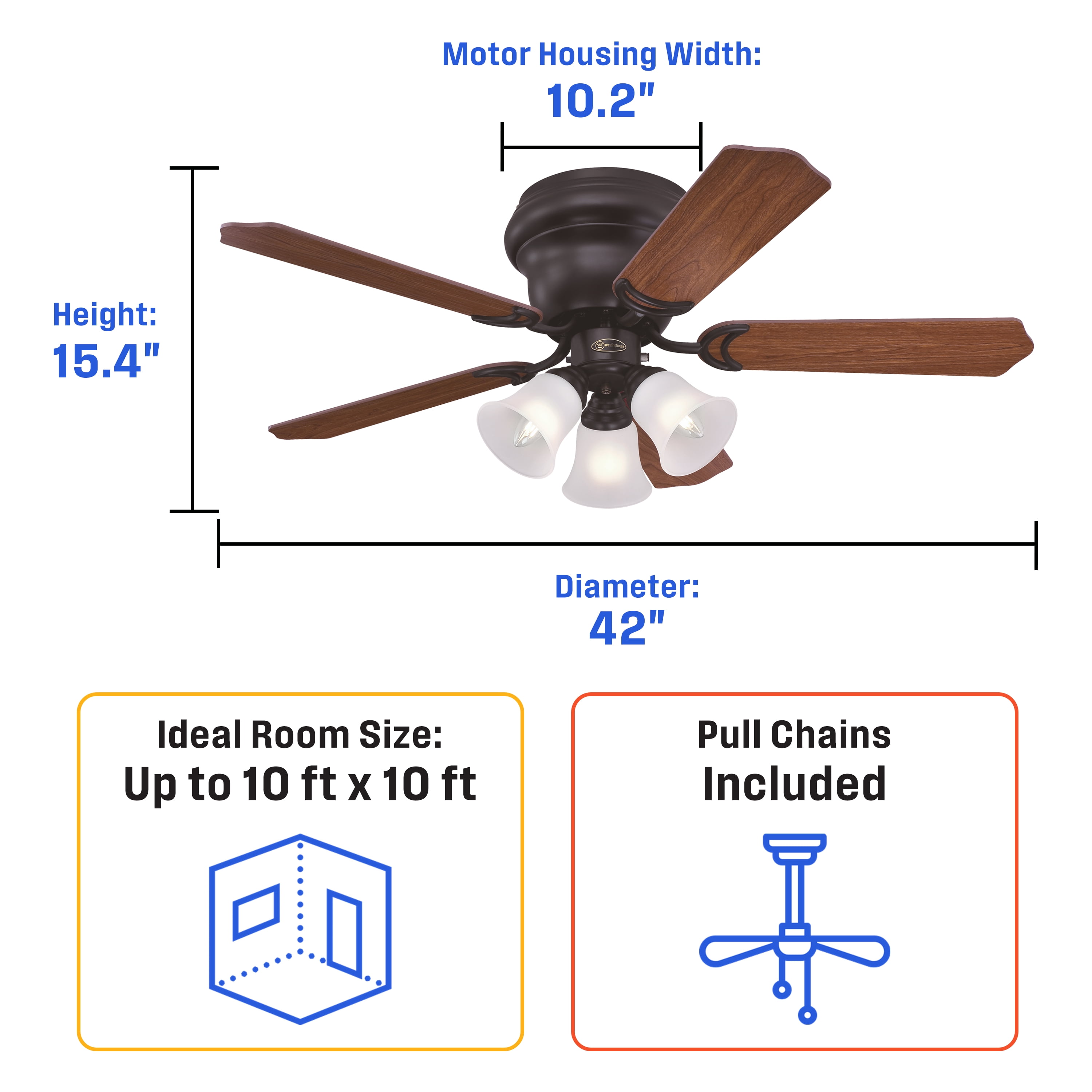 Westinghouse Contempra Trio 42 in. Ceiling Fan with Light, Oil Rubbed Bronze Finish, Reversible Blades (Dark Cherry/Walnut) 6xyto