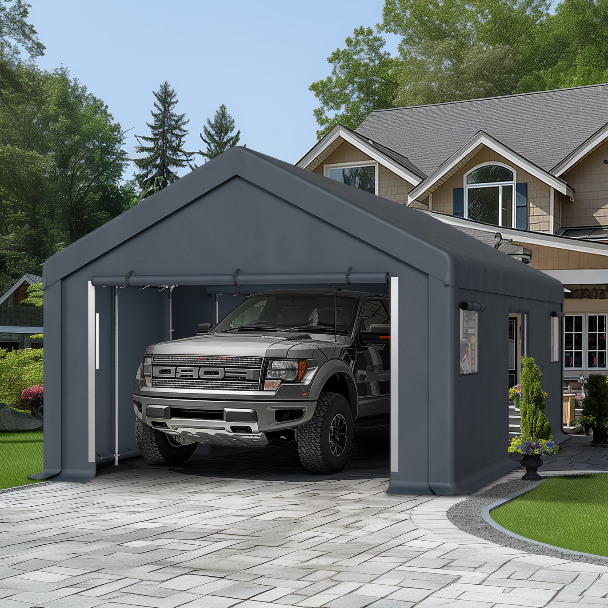Summit Living Portable Carport Outdoor Storage Shelter with Removable Sidewalls (13 ft x 24 ft x 9.6 ft) dw7rt