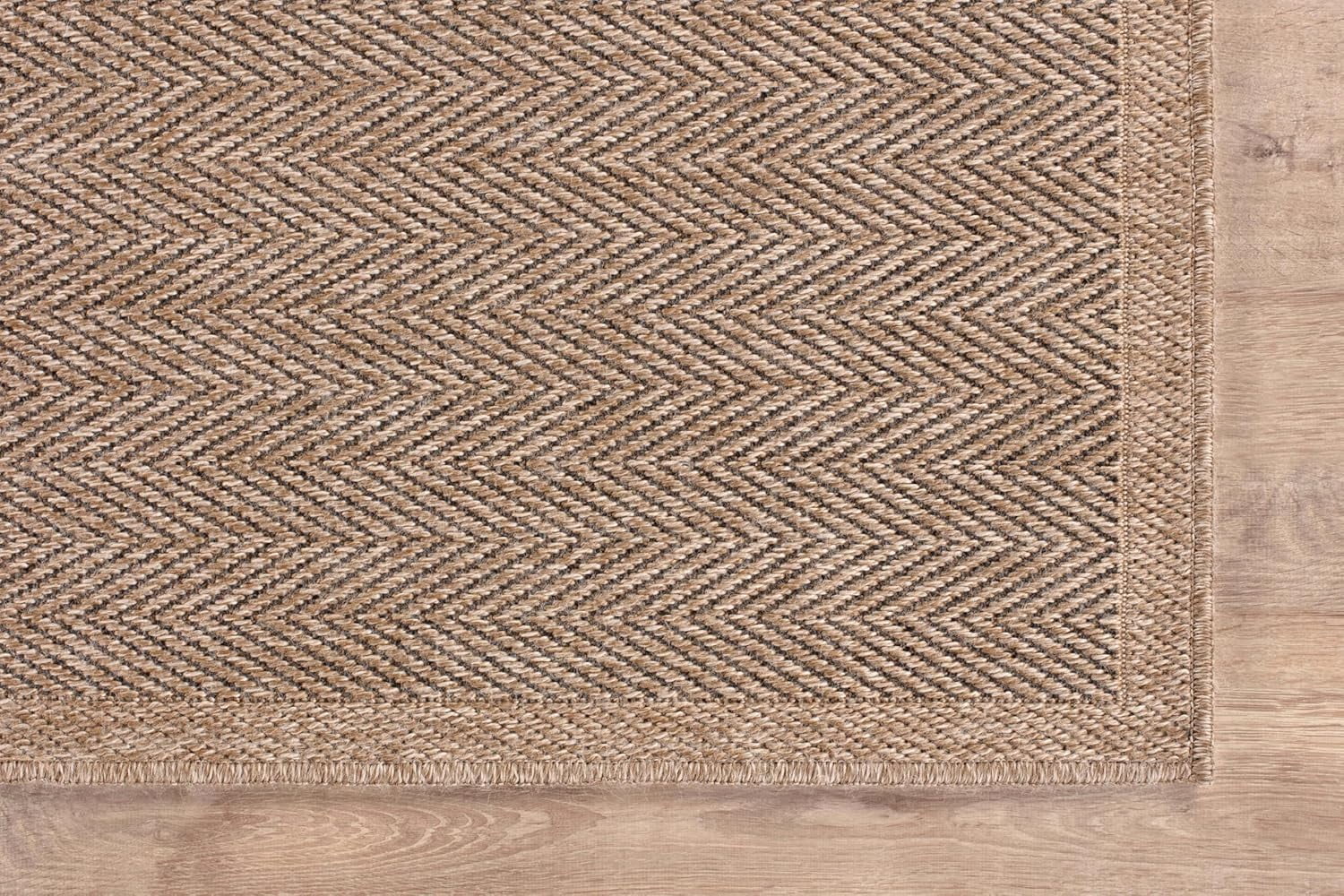 CAMILSON Herringbone Area Rug Indoor Outdoor Farmhouse Style (Natural, 9 ft x 12 ft) muvm3