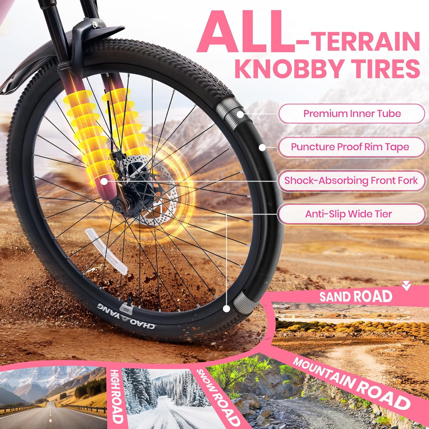 DEYGIA 24 Inch Mountain Bike with 21-Speed Drivetrain and Dual Disc Brakes (Pink, 24 in) i6kl3