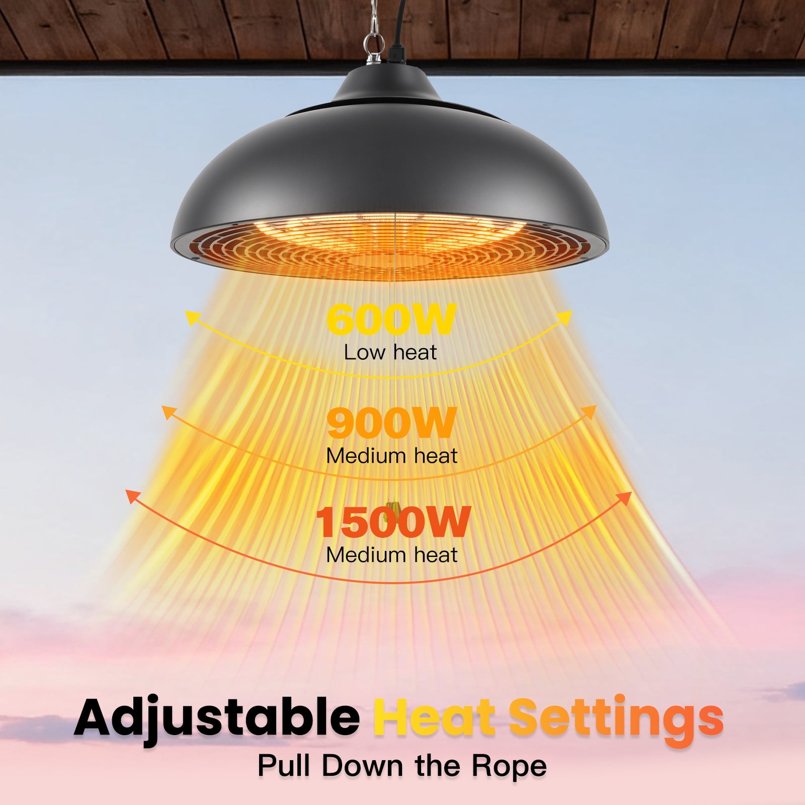 Advwin Electric Hanging Patio Heater, Ceiling Mounted Outdoor Space Heater with 3 Adjustable Heat Modes (1500W) yoqct