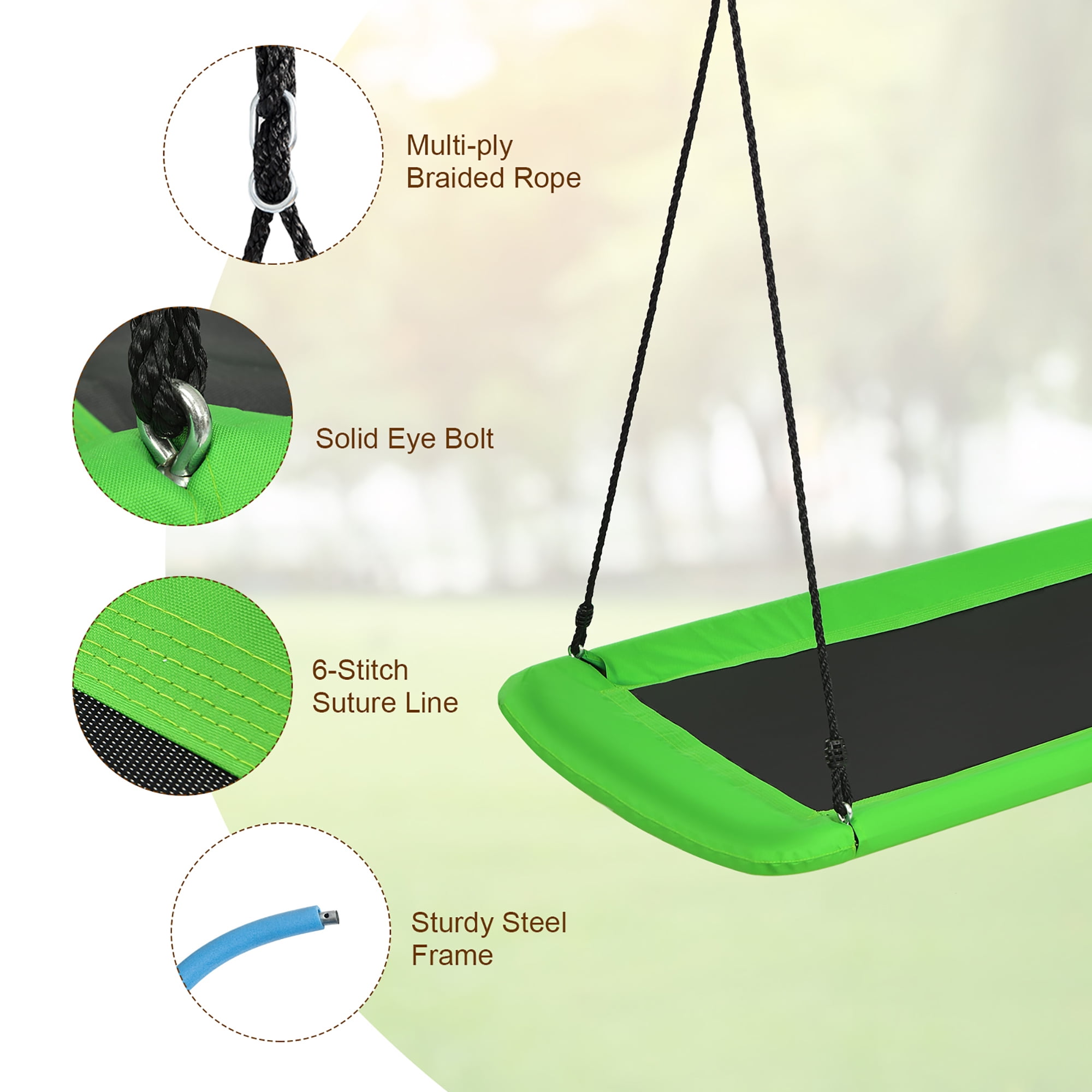 Costway Giant Platform Tree Swing with Hanging Straps (Green, 60 in) pd4s1