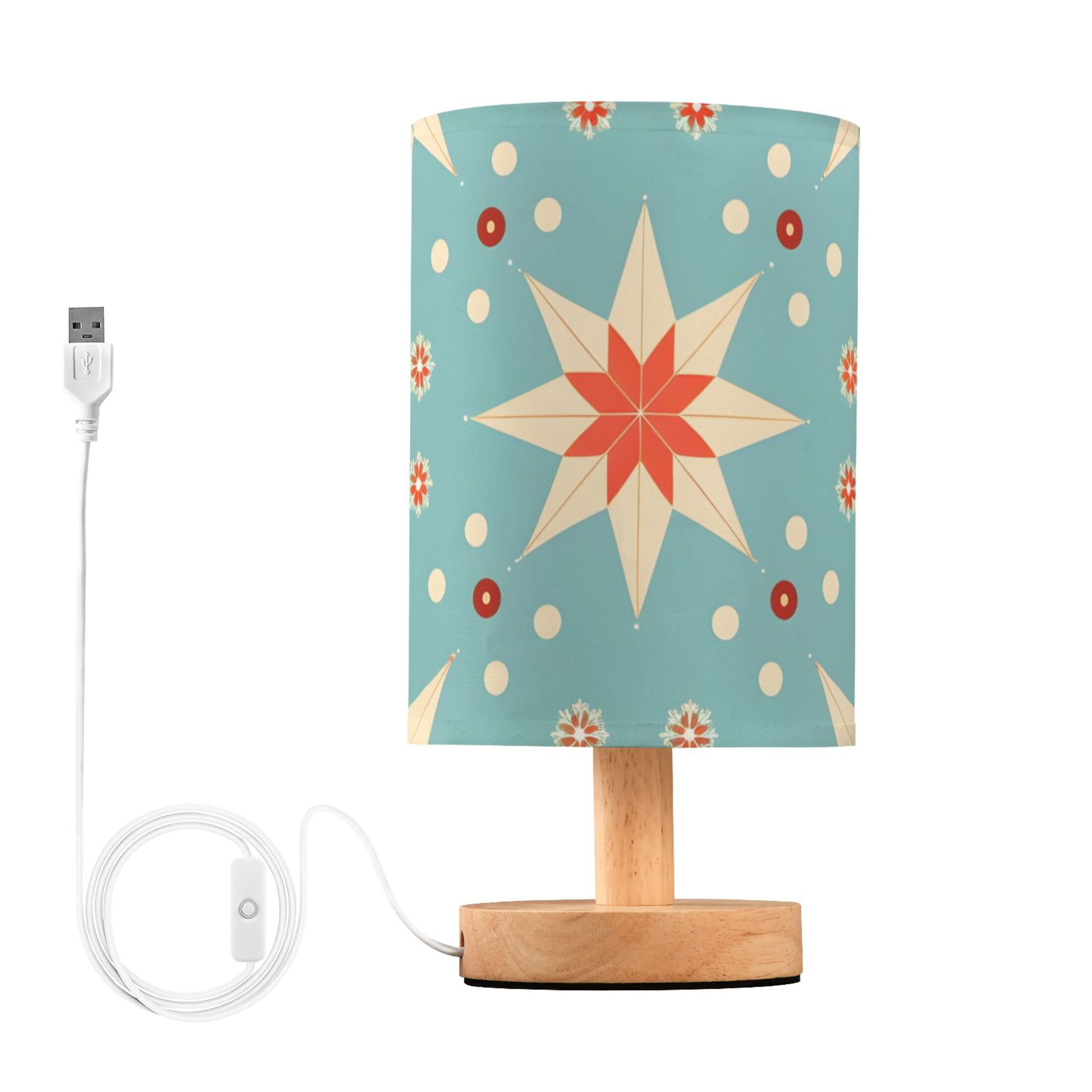 Goojoo Floral Table Lamp USB Powered Bedside Desk Light with Wood Base (Blue, 9.7 in) i038q