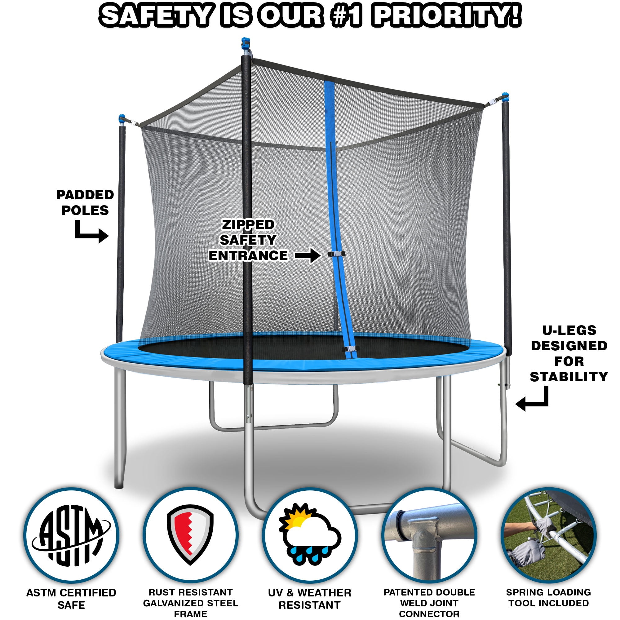 Tru-Jump 10 ft Round Trampoline with Safety Enclosure and Jump Mat (Blue, 10 ft) 9xu92