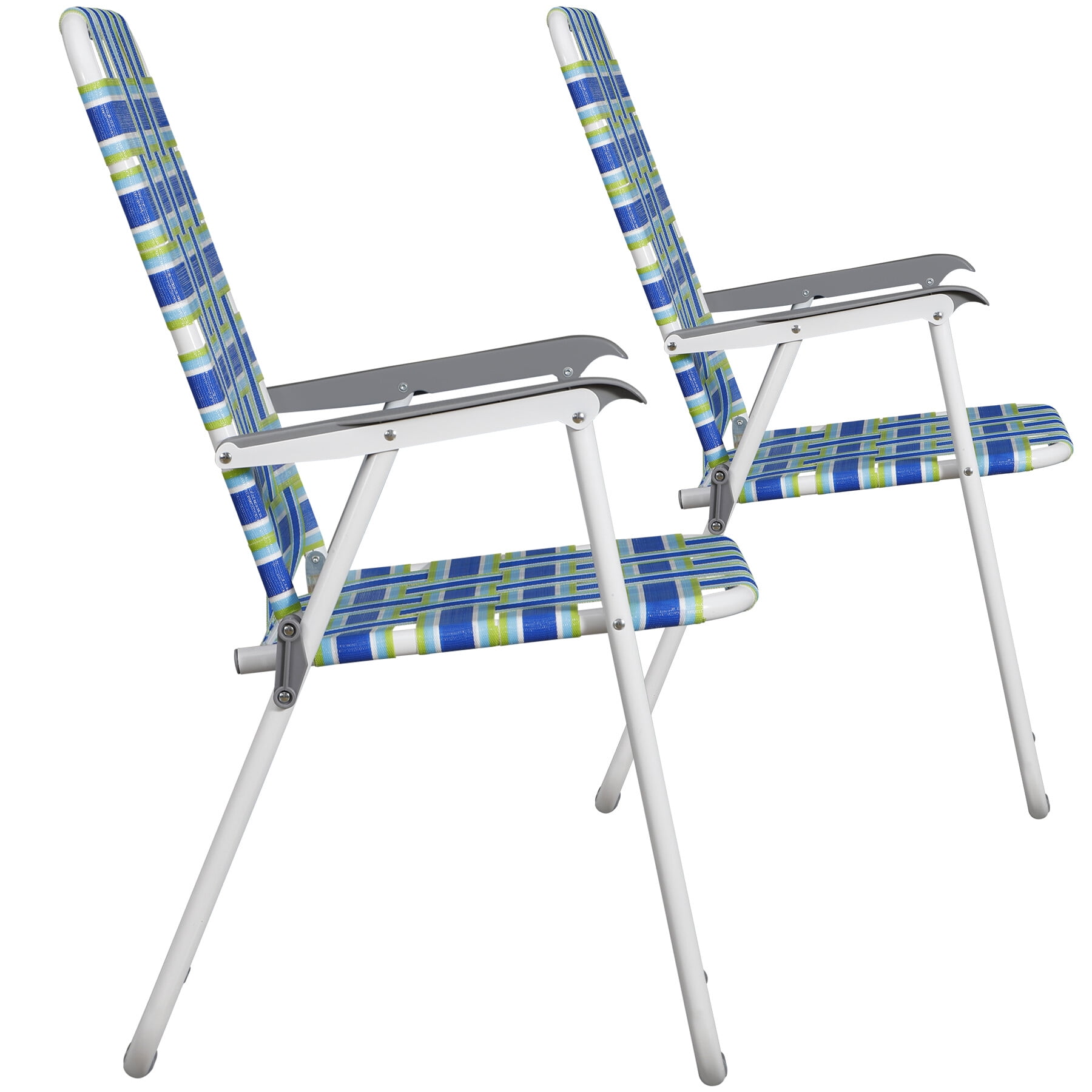 ZENY Folding Patio Lawn Chairs with Metal Frame (Blue/Green, Set of 2) bem06
