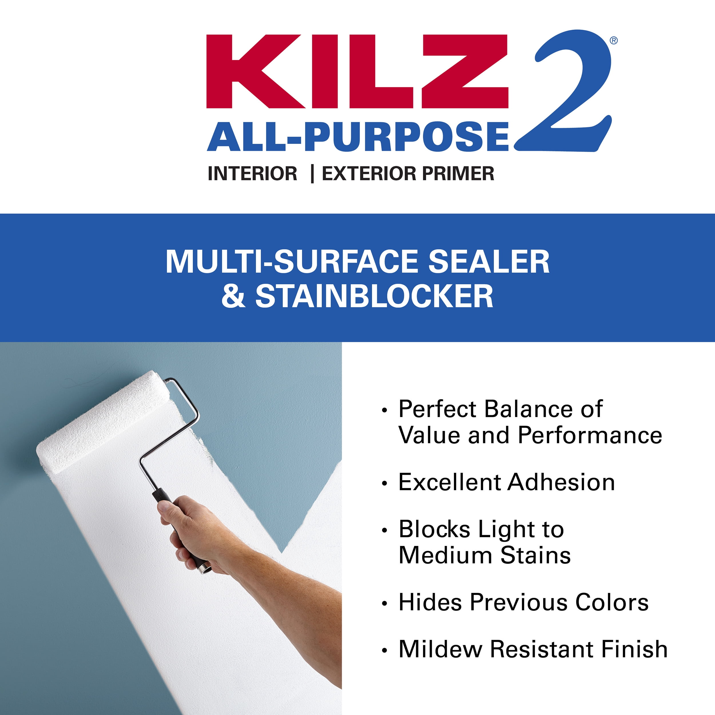 KILZ 2 All-Purpose Interior/Exterior Water-Based Stainblocking Primer (White, 3.5 Gallon) 2uyfc