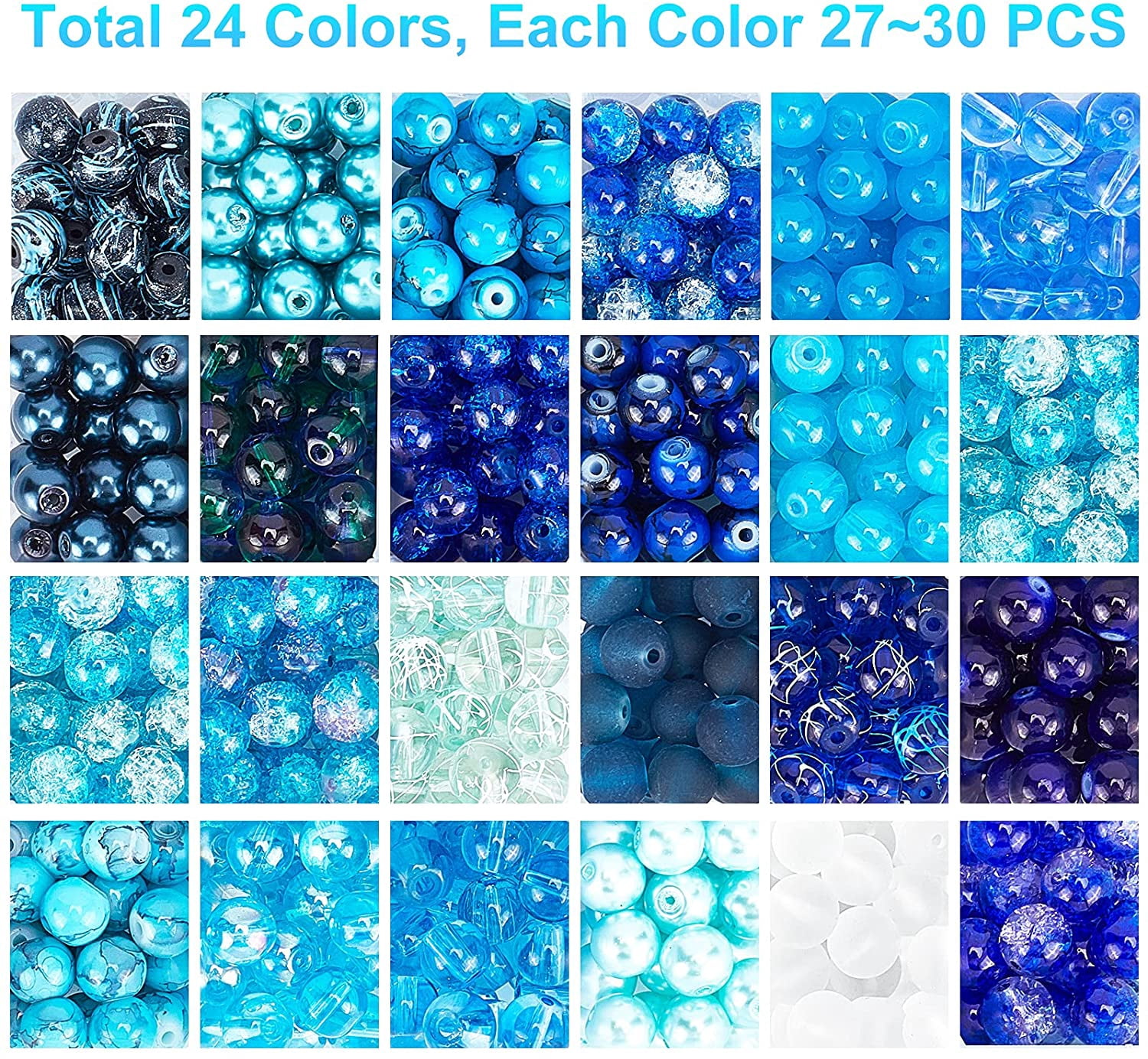 SUPERFINDINGS 720pcs Glass Beads for Jewelry Making, Round Craft Loose Beads for DIY Bracelets and Necklaces (Multi-Color, 8mm) si7ye