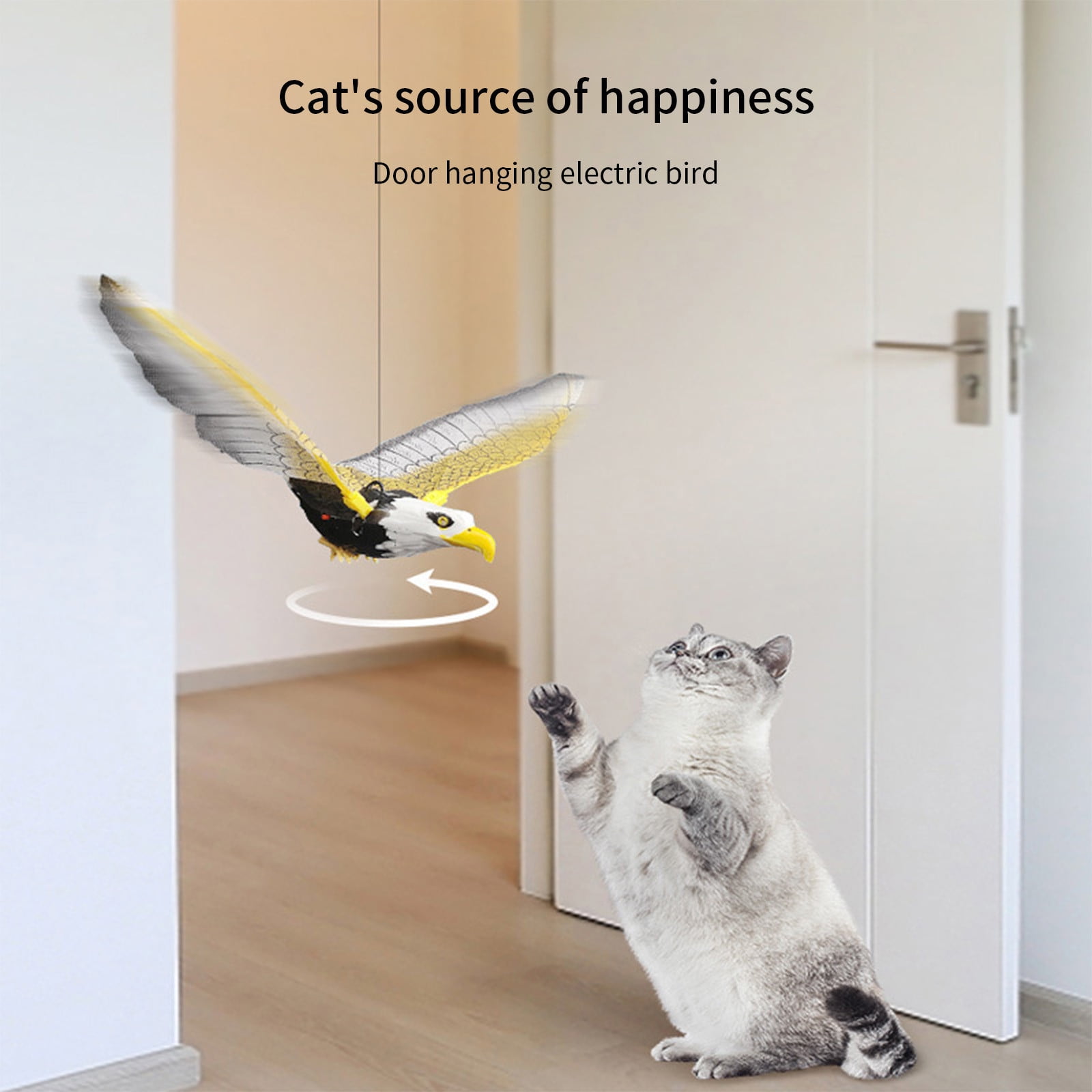 COFEST Electronic Simulation Flying Bird Cat Toy, Interactive Hanging Eagle with LED Light (Black) m91ig