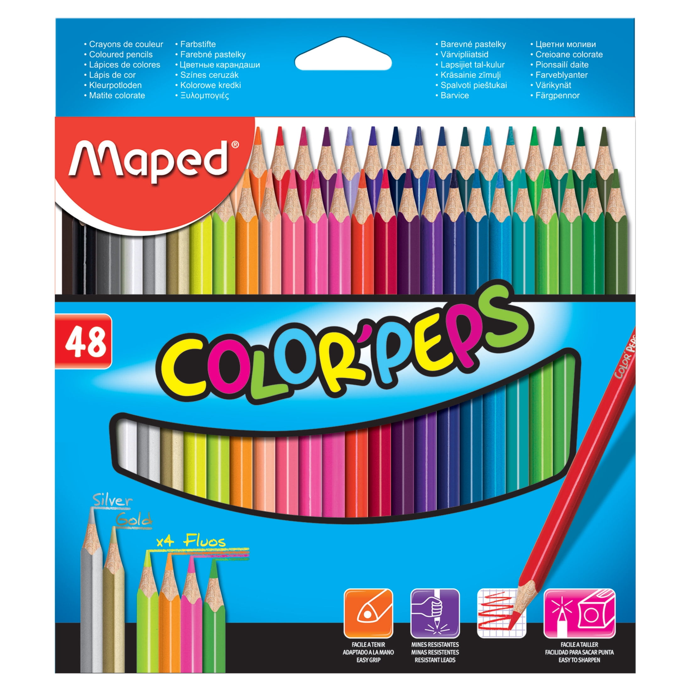Maped Color'Peps Colored Pencils, Vibrant Artist Drawing Set (Assorted Colors, 48-Count) c1snd