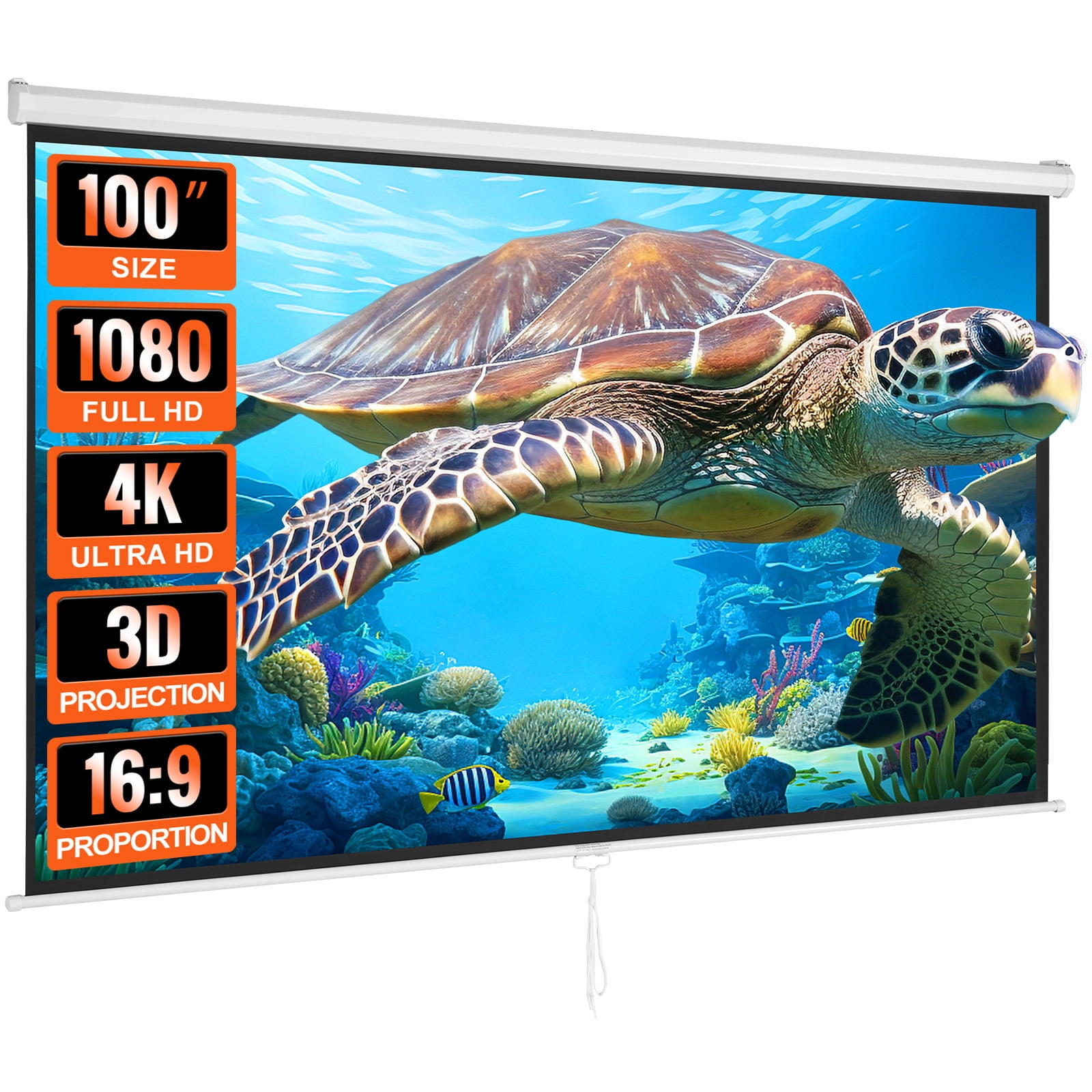KFFKFF 100 in Pull Down Projector Screen Wall Mount High-Reflectivity Home Theater (White, 100 in) r1h5x