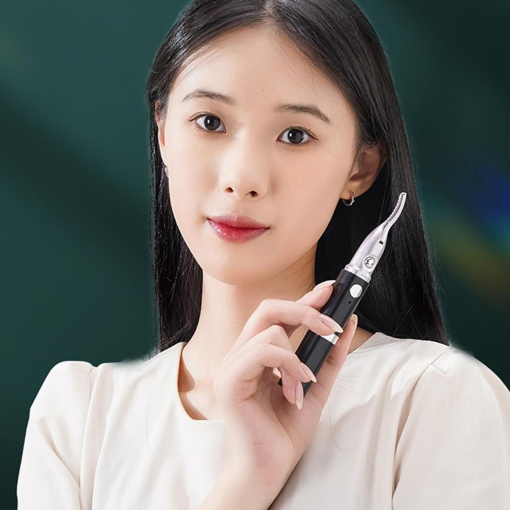 Necvior 2-in-1 Electric Eyebrow Trimmer and Heated Eyelash Curler, Precision Facial Hair Remover (Gold) l3n2t