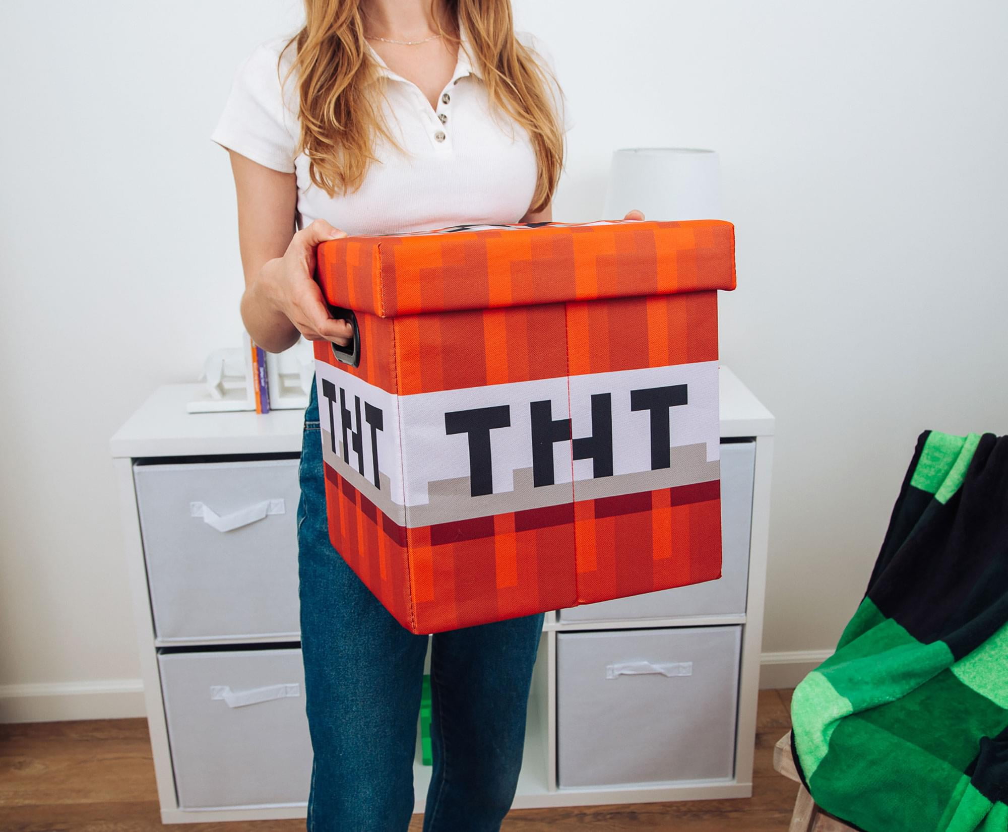 Minecraft TNT Block Fabric Storage Bin Cube Organizer with Lid (Red, 13 in) jqqhy