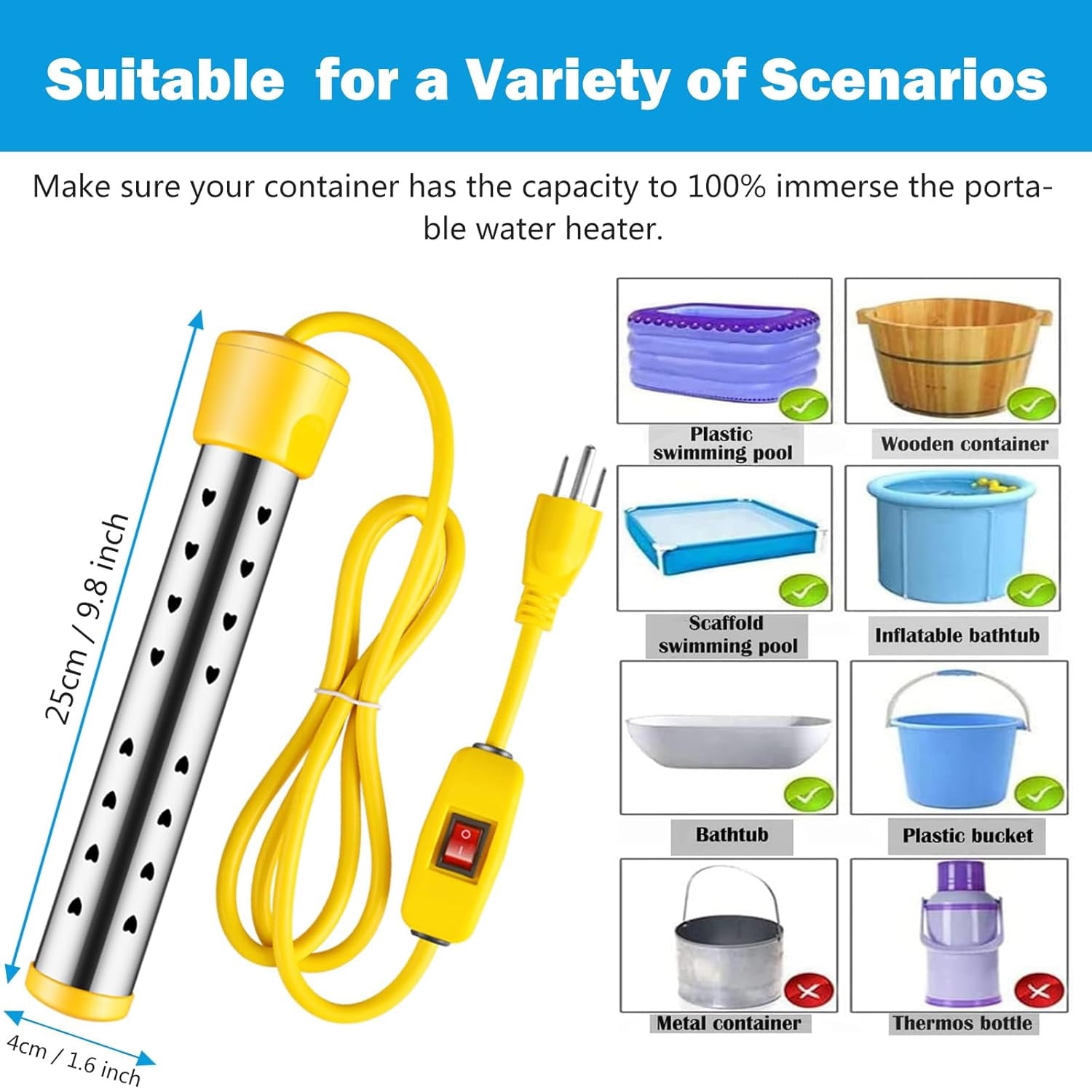 USTOP Immersion Water Heater, Portable Electric Bucket Heater with Temperature Control (5 gal) t1f05