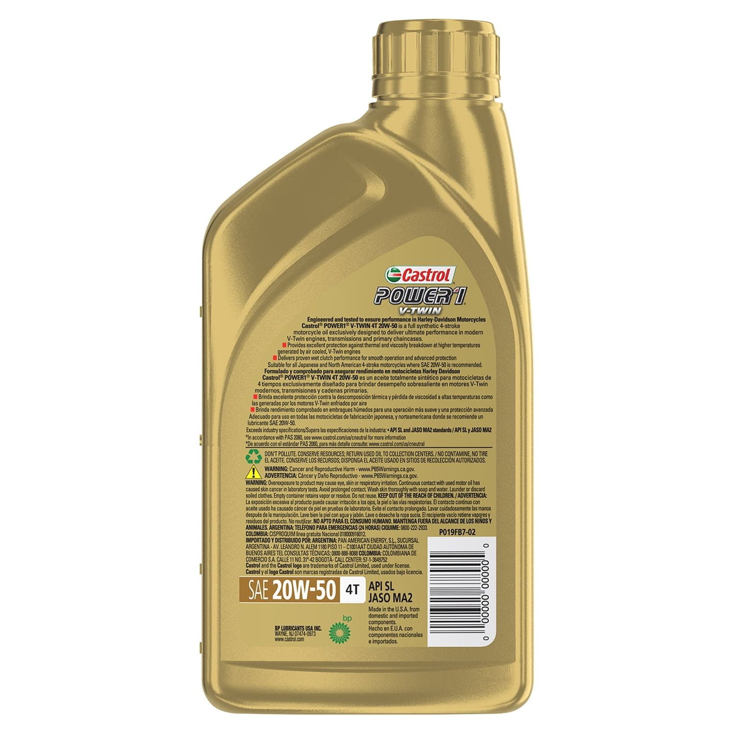 Castrol Power1 V-Twin 4T 20W-50 Full Synthetic Motorcycle Oil (32 fl oz) pkk9d