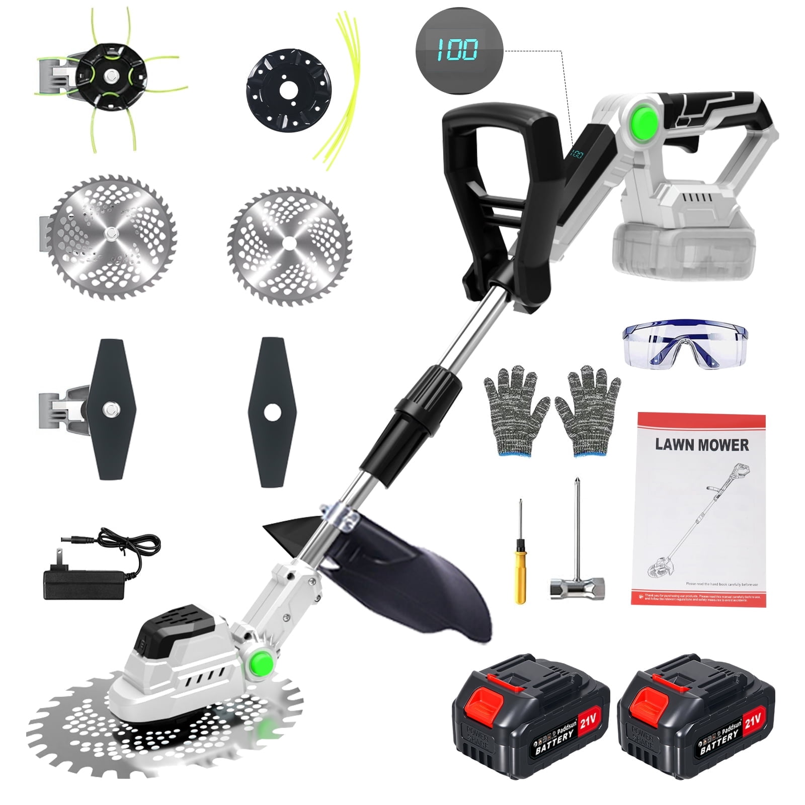 KingFurt 21V Cordless Electric Weed Wacker, Lightweight Grass Trimmer for Lawn Edging (Grey, 9 in) 23nya