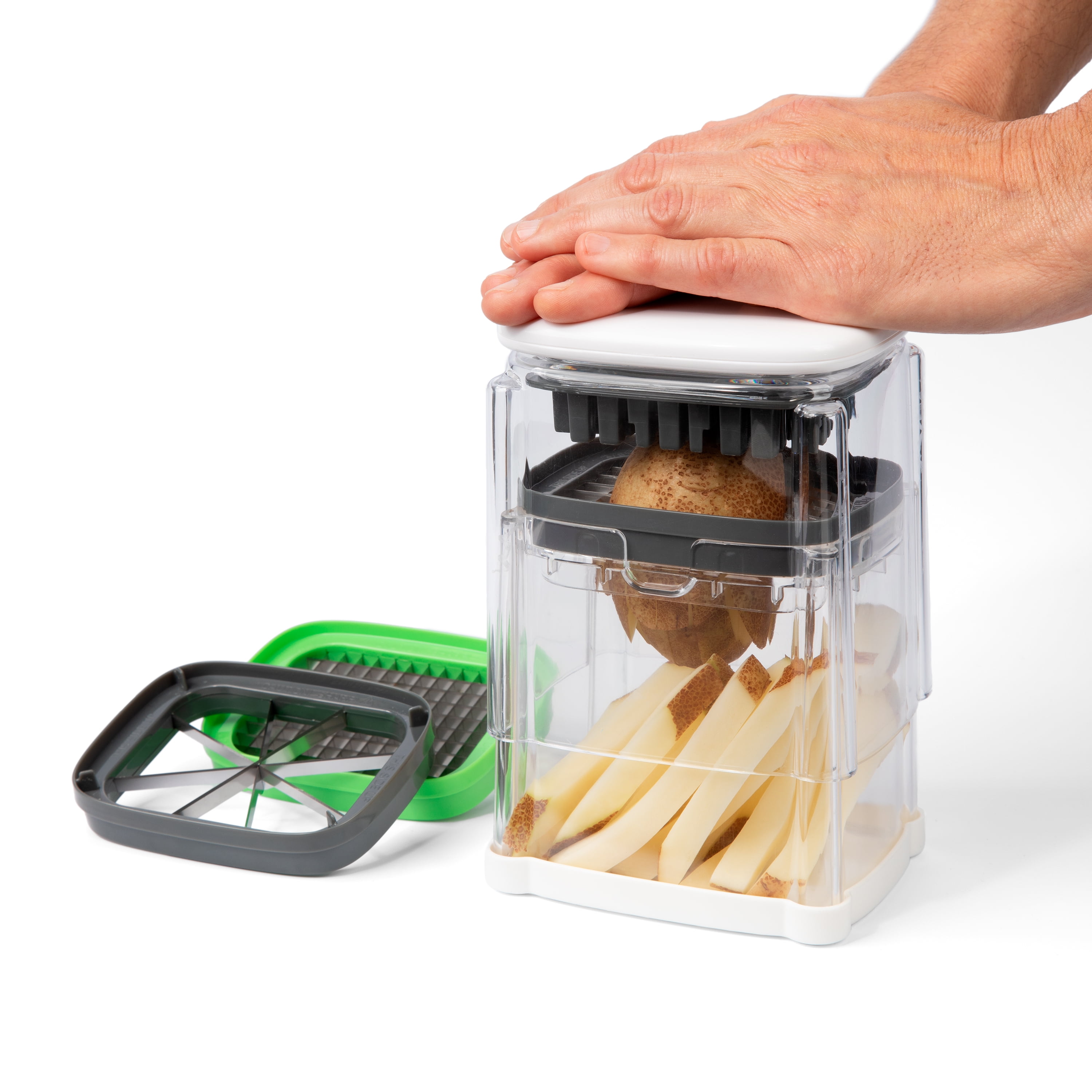 Prep Solutions 3-in-1 Deluxe French Fry Cutter with Interchangeable Blades (3.75 in x 4.75 in x 5.80 in) xnyl0