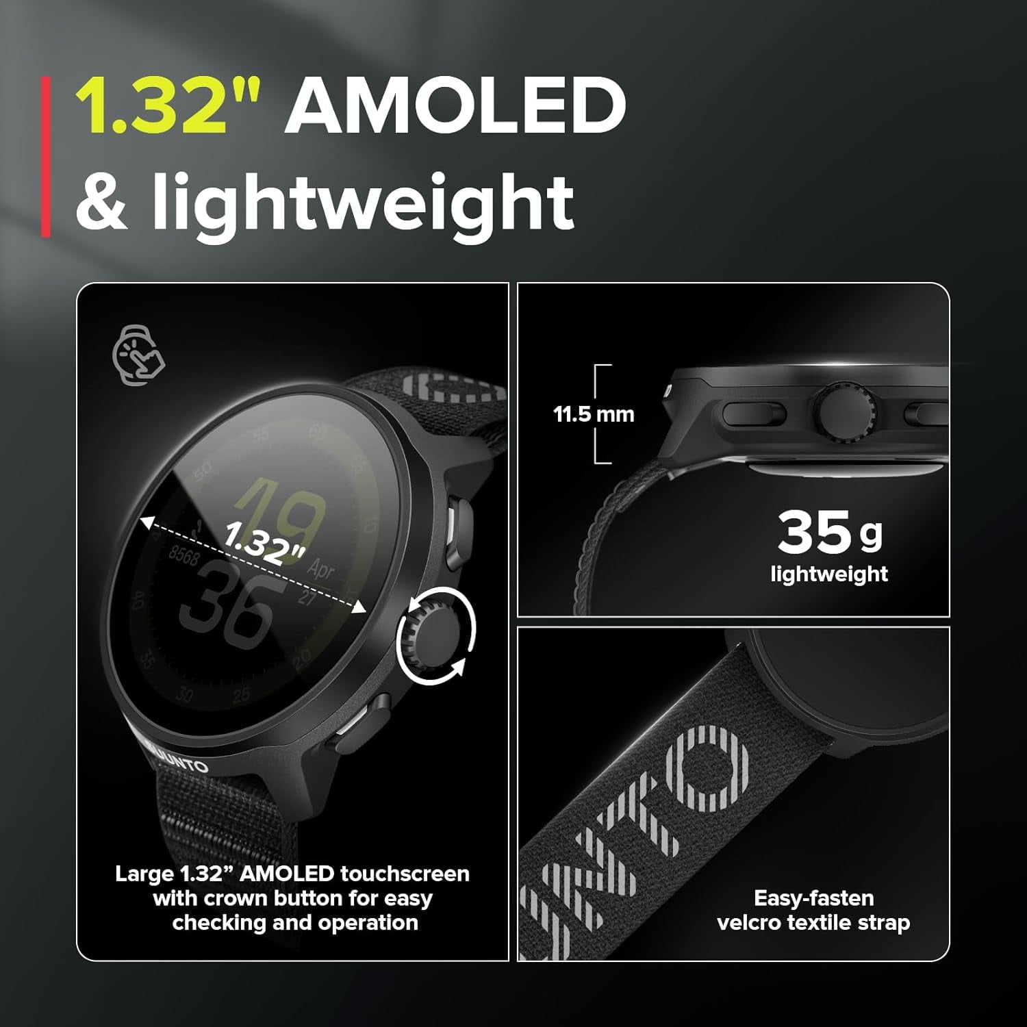 Suunto Run GPS Sports Watch with AMOLED Touchscreen, Heart Rate and Sleep Tracker (Black, 1.32 in) 2z2y6