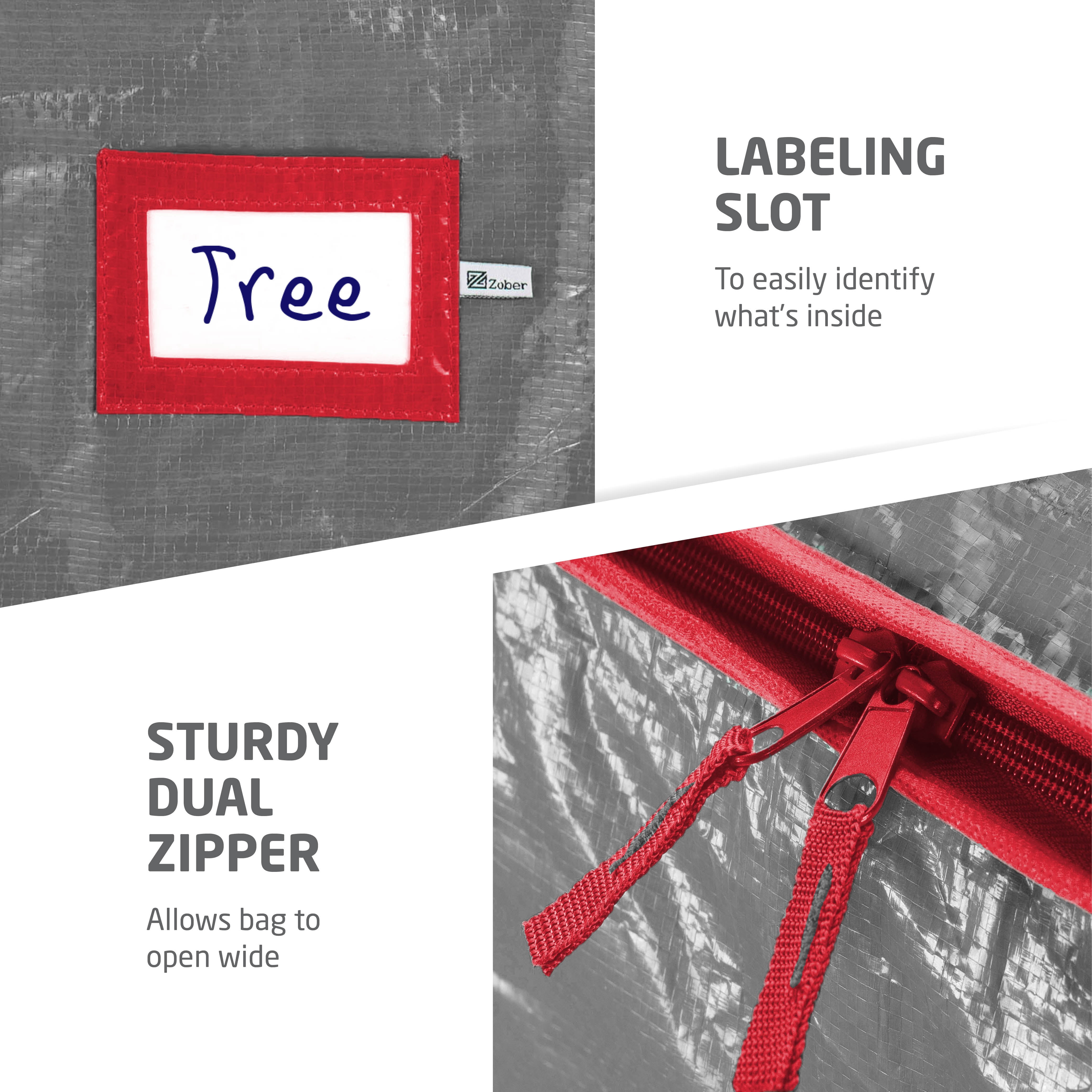 Zober Christmas Tree Storage Bag for Artificial Trees up to 9 ft Tall (Grey, 65 in x 15 in x 30 in) 4pcct