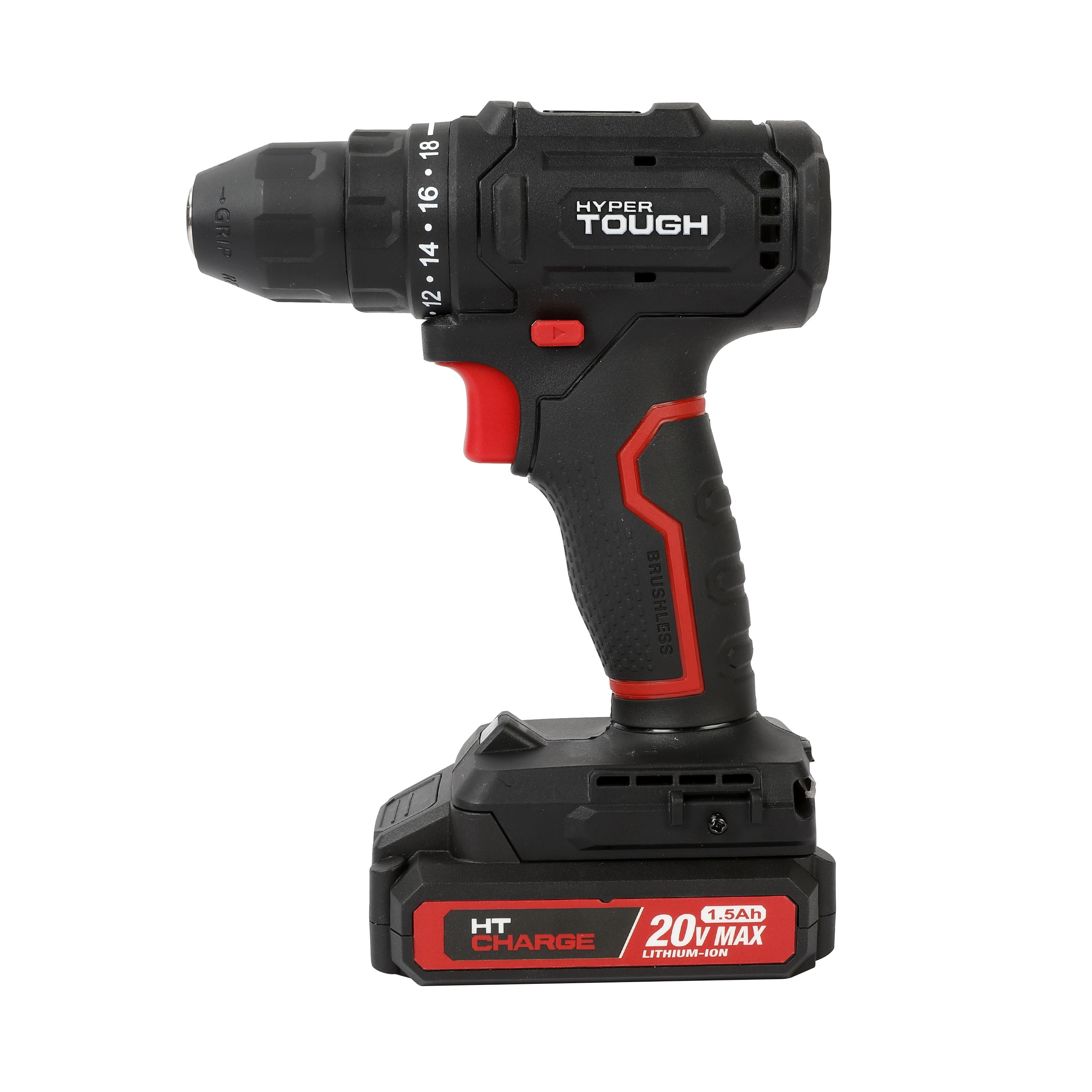 Hyper Tough 20V Brushless Cordless Drill with 1.5Ah Battery and USB-C Charging Cable (Black, 1-Speed) yd6l7