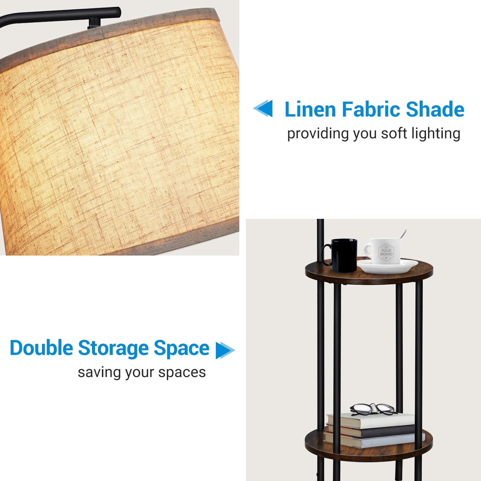 DEWENWILS Rustic Farmhouse Floor Lamp with Attached End Table, Adjustable Reading Light for Living Room and Bedroom (Brown, 62 in) lvb6r