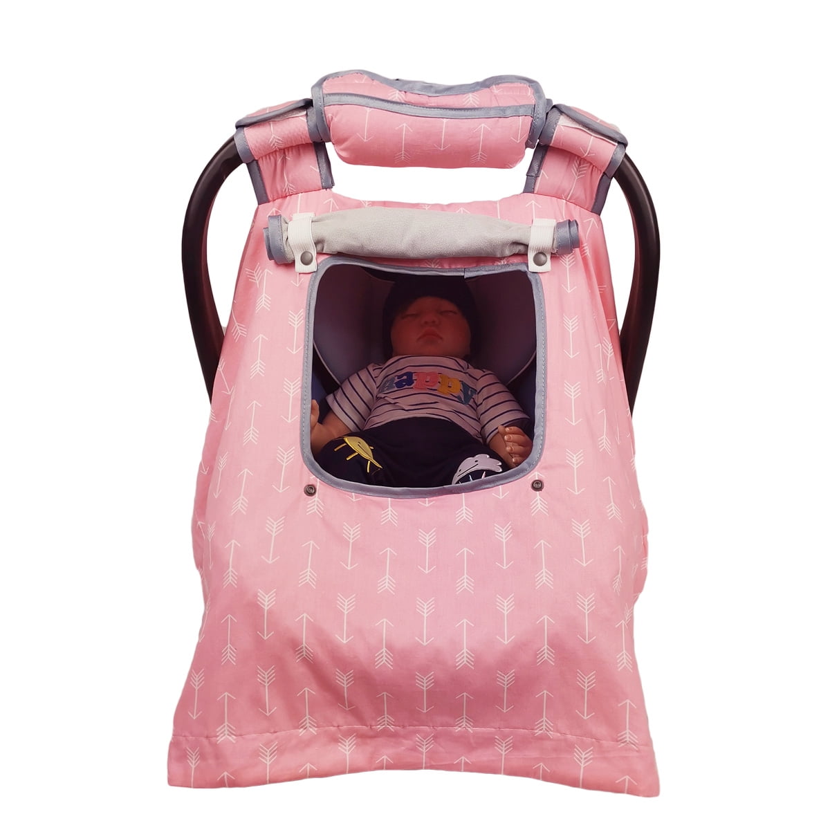 ICOPUCA Baby Car Seat Canopy & Carrier Cover (Pink with White Dots, 38 in x 30 in) iz3u1