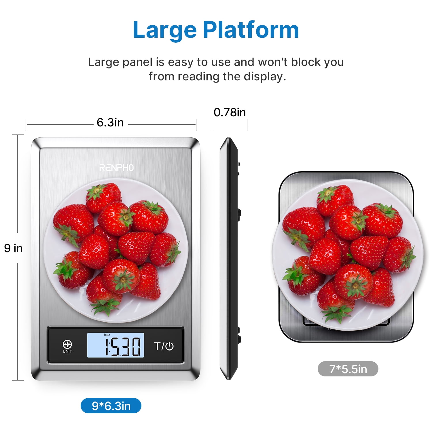 RENPHO Smart Digital Food Scale with Bluetooth App Connectivity, Stainless Steel Kitchen Nutrition Tracker (11 lbs) rxzs8