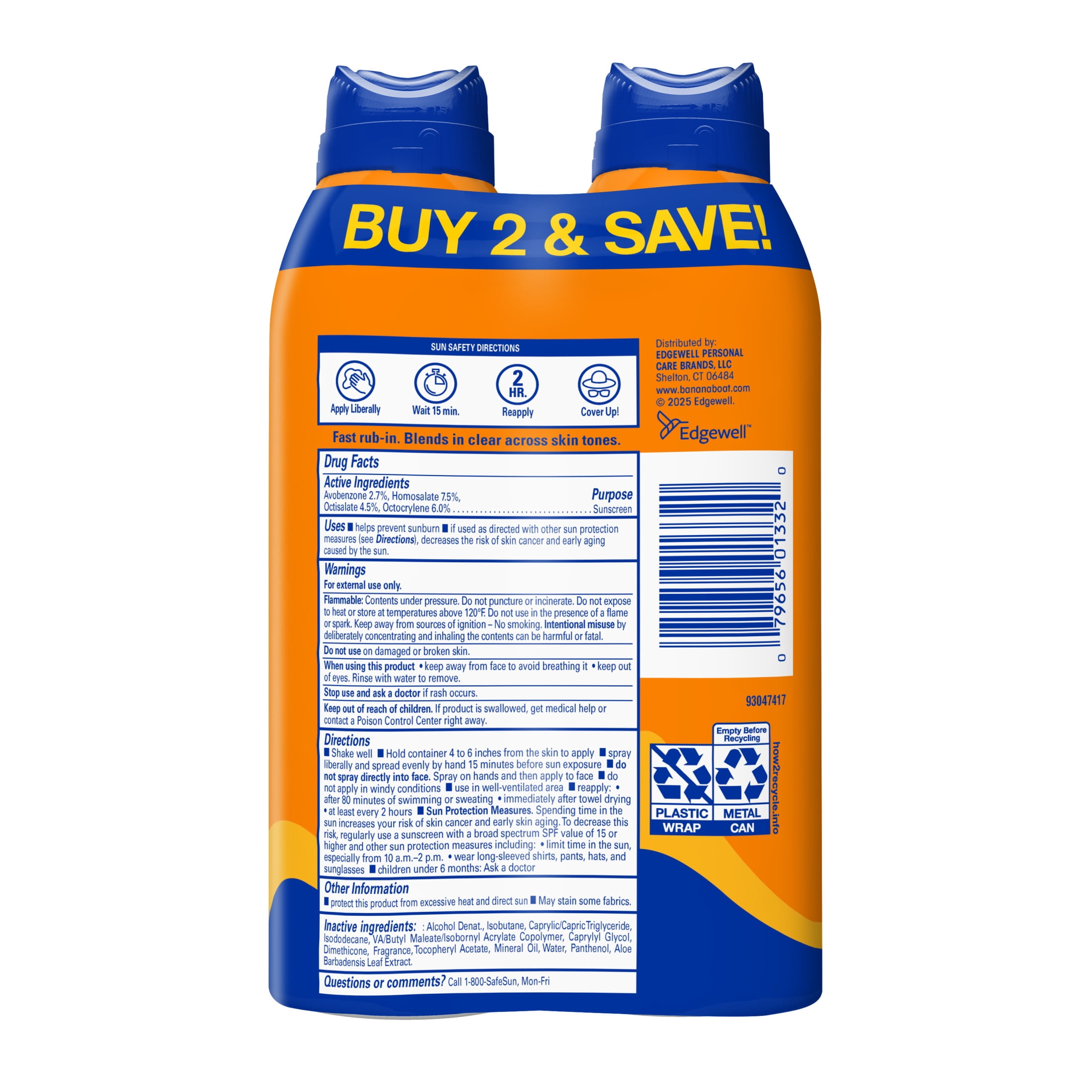 Banana Boat Sport Ultra Sunscreen Spray SPF 50 Broad Spectrum Protection (Twin Pack, 12 oz Total) 17gl9