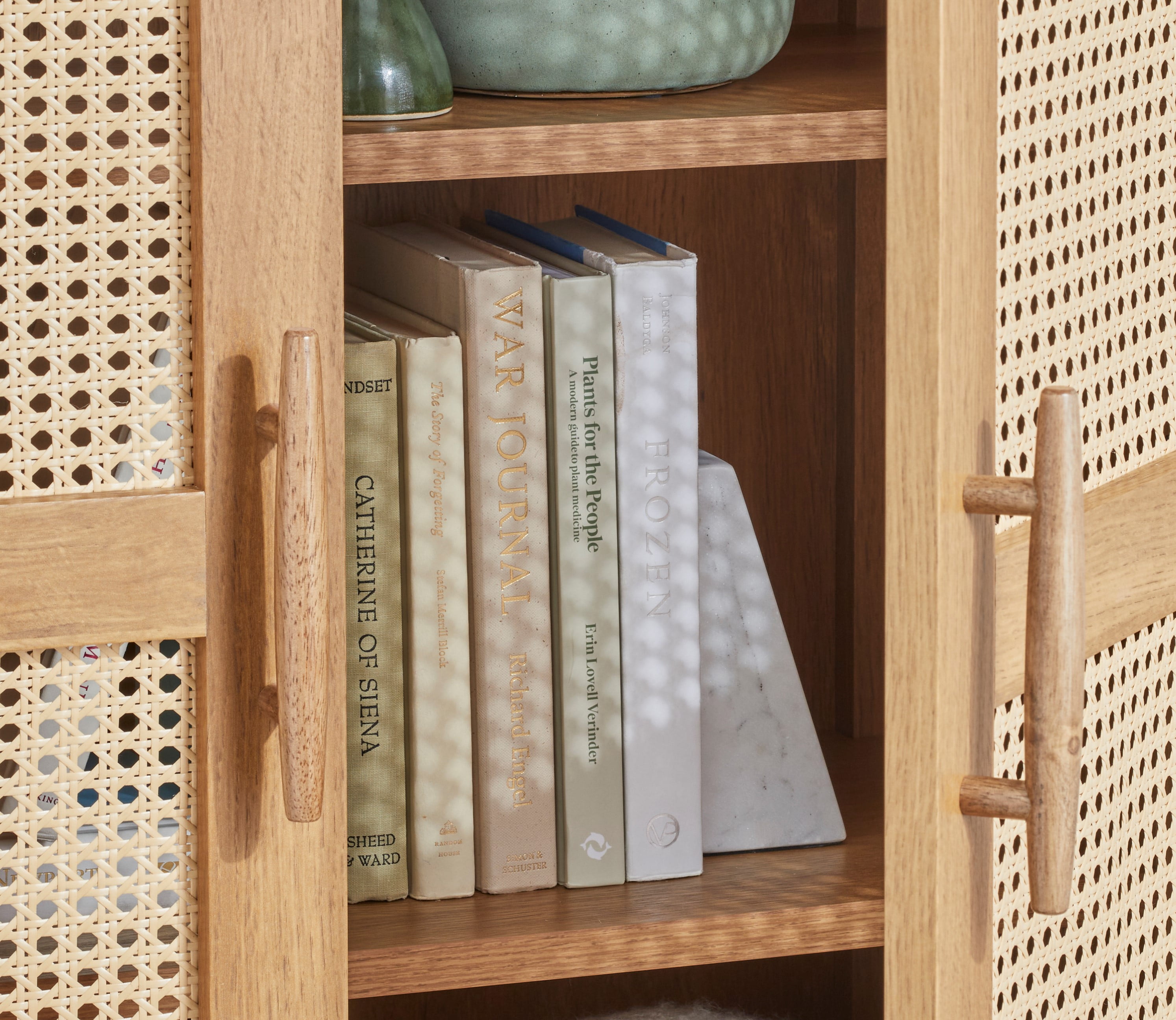 Better Homes & Gardens Springwood Caning Storage Accent Cabinet (Light Honey, 31.5 in x 18.03 in x 65.98 in) p5jwz