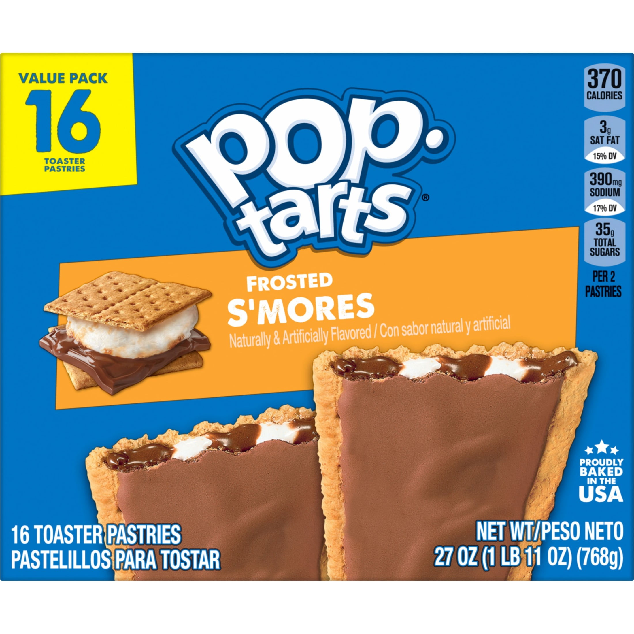 Pop-Tarts Frosted S'mores Toaster Pastries, Breakfast & Snack Food (16 Count, 27 oz) 1gt71