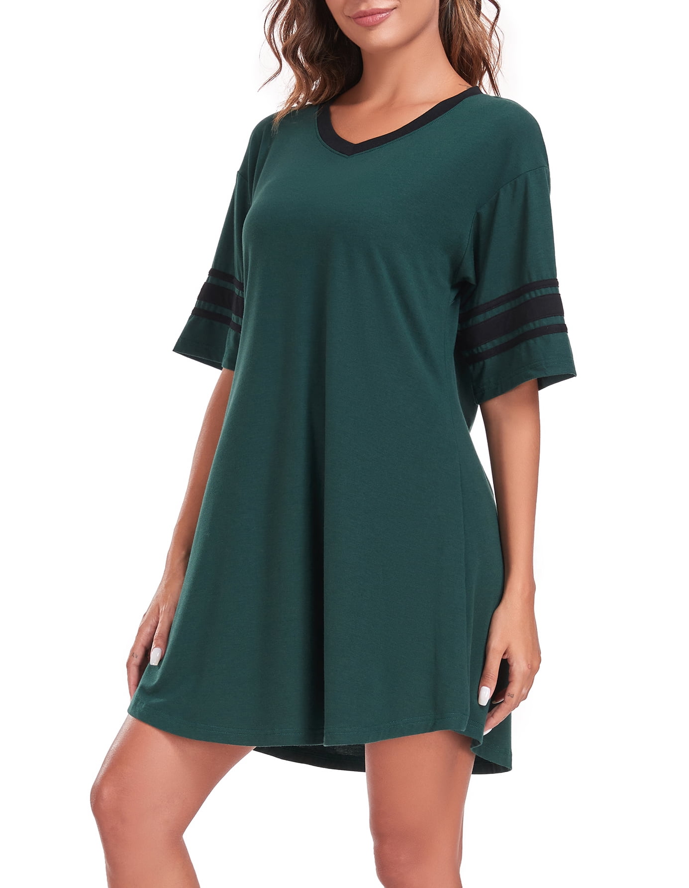 DreamFish Womens Nightgown Short Sleeve V-Neck Sleepshirt Loungewear (Green, M) y4w5a