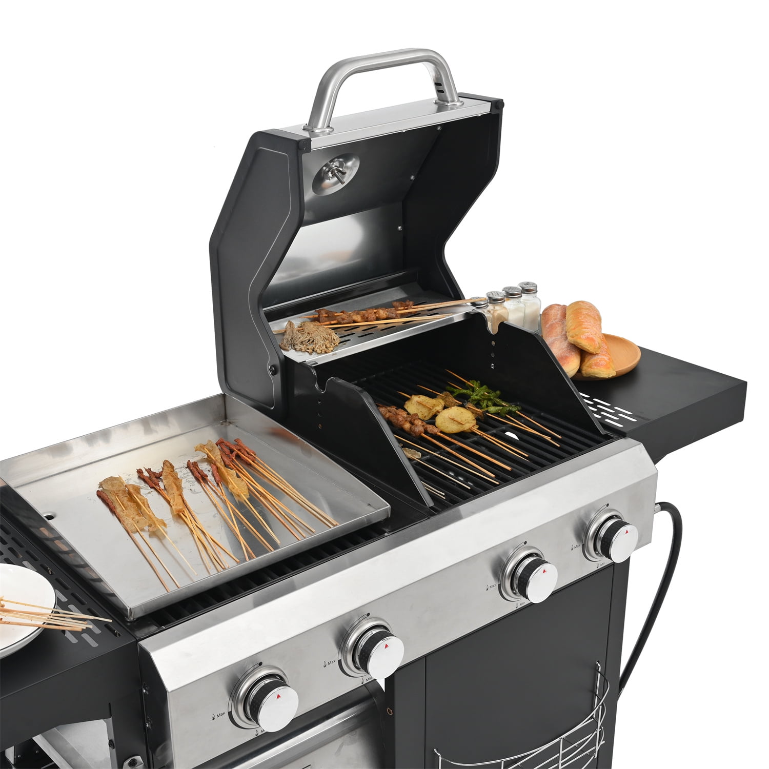 YIORTWO 4-Burner Propane Gas Grill and Griddle Combo with Pizza Oven (Black, 690 sq in) 73twn